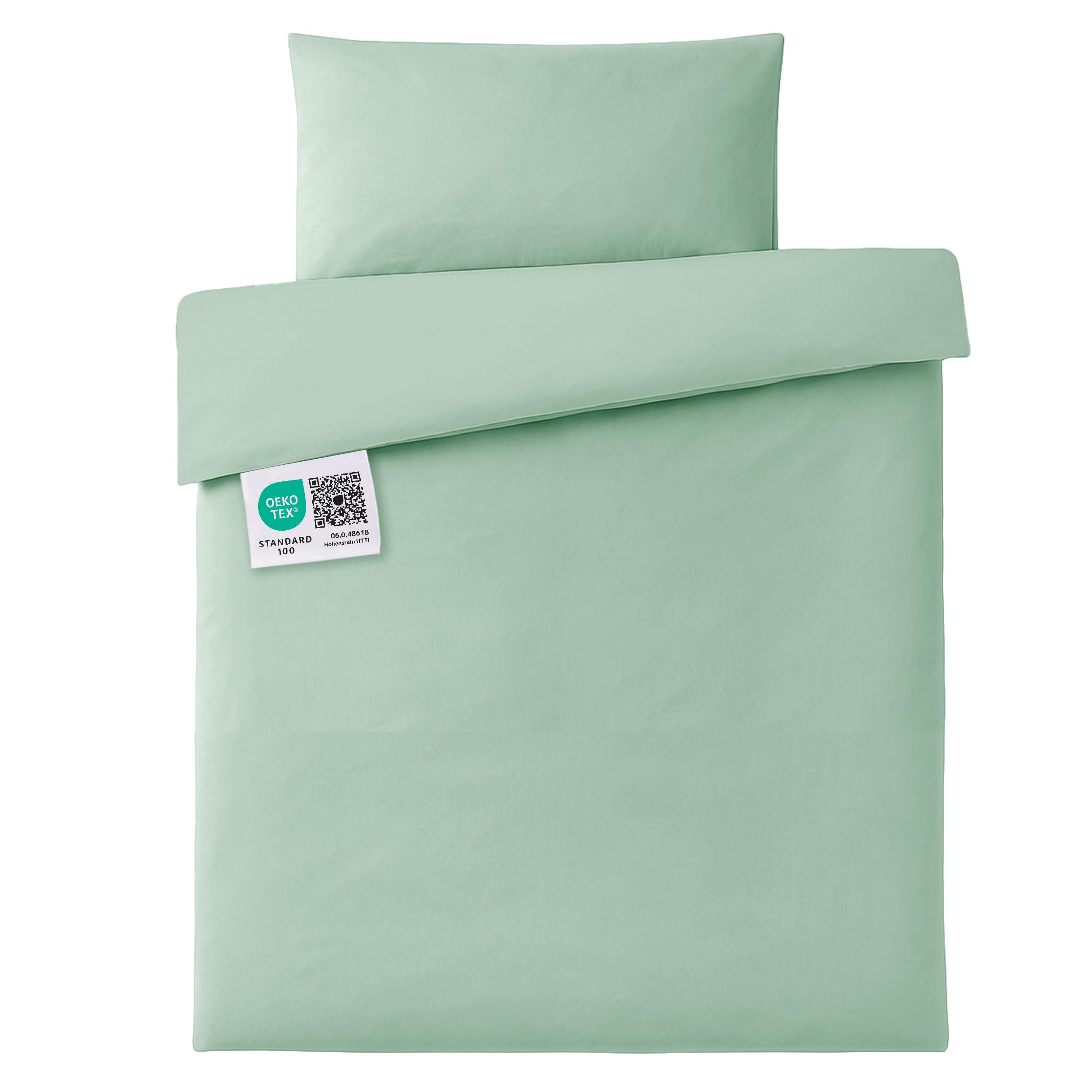 MAKIAN Bettwäsche Baby Kinder 100x135, 40x60 cm | 100% Baumwolle, atmungsaktiv, pflegeleicht | Babybettwäsche Set mit Hotelverschluss, Oeko-Tex Zertifiziert (Eisgrün)