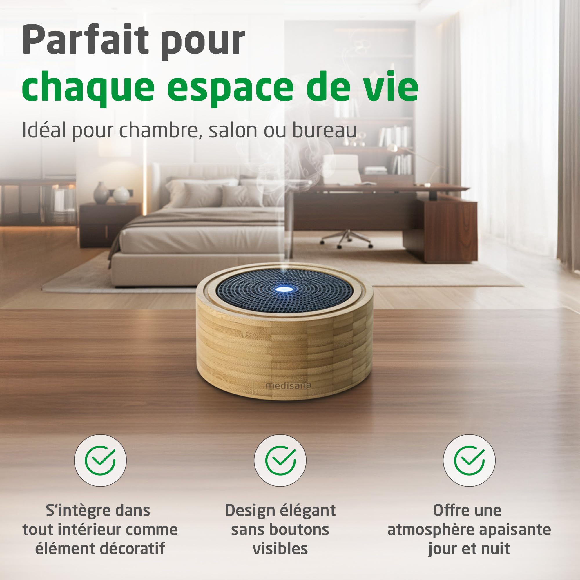 medisana AD 625 diffuseur d'huiles essentielles, désodorisant maison | avec lumière bien-être, pour huile essentielle, humidificateur d'air à technologie ultrasons pour parfum ambiant agréable