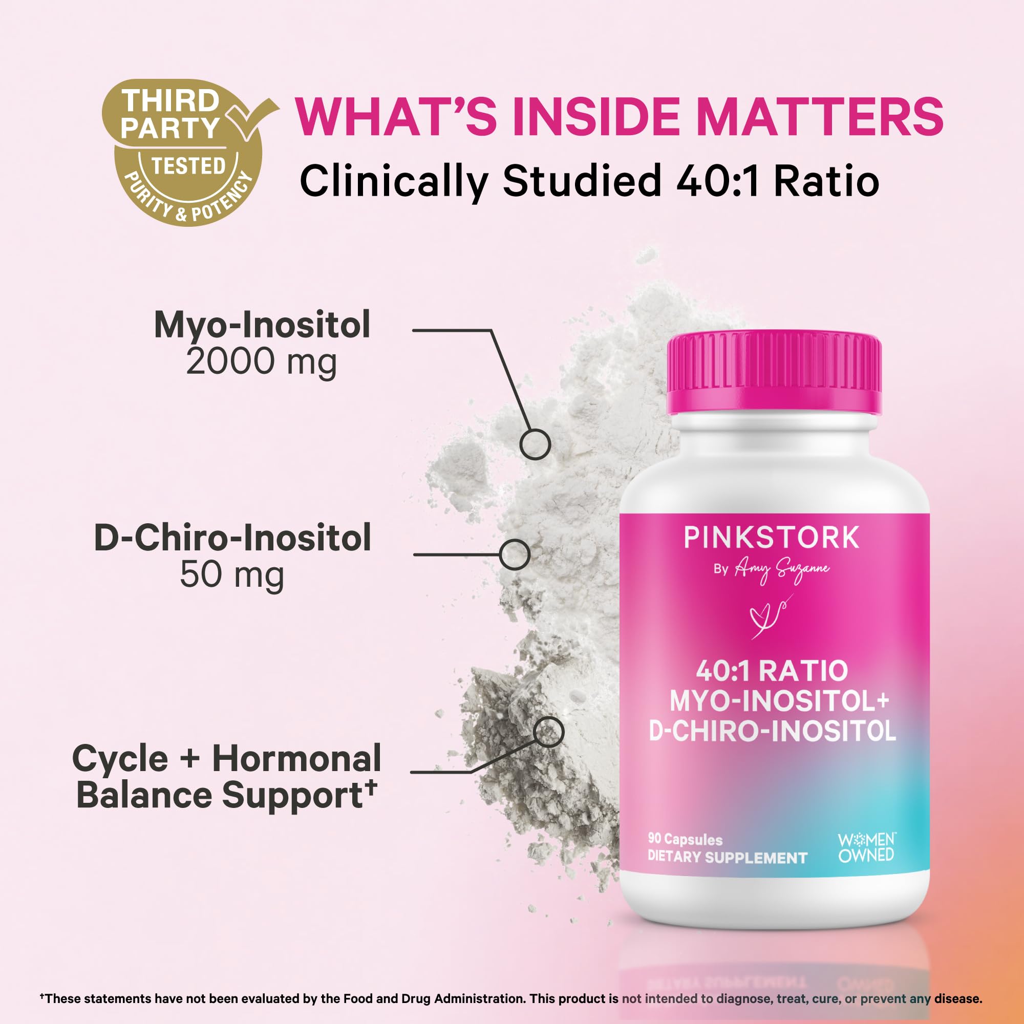 Pink Stork 40:1 Myo & D-Chiro Inositol for Women | Hormone Support | 60 ct — Amazon image 3