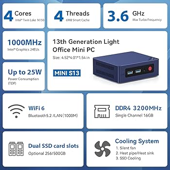 Amazon.com: Beelink Mini S13 Mini PC,13th Intel Twin Lake