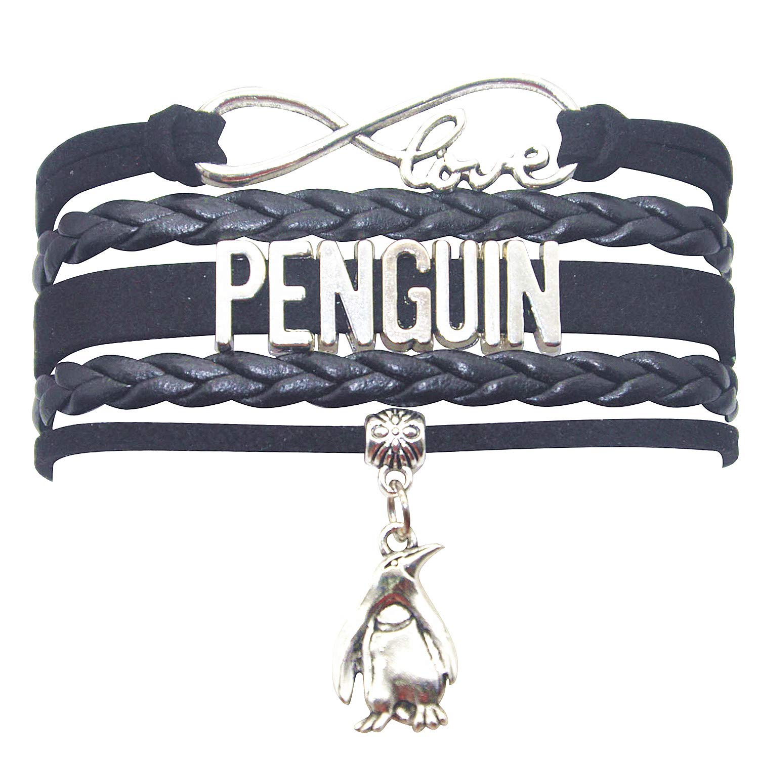 HHHbeauty Penguin Leather Infinity Love Bracelet Gifts For Women, Men, Adult Penguin Lovers, Party, Vacation