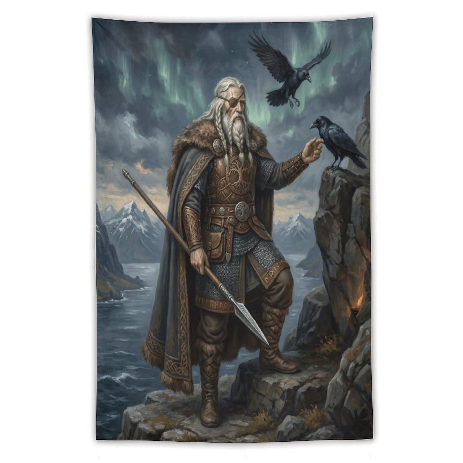 W7C8U2X3 Norse Mythology Odin Wall Tapestry, Mythic God Portrait