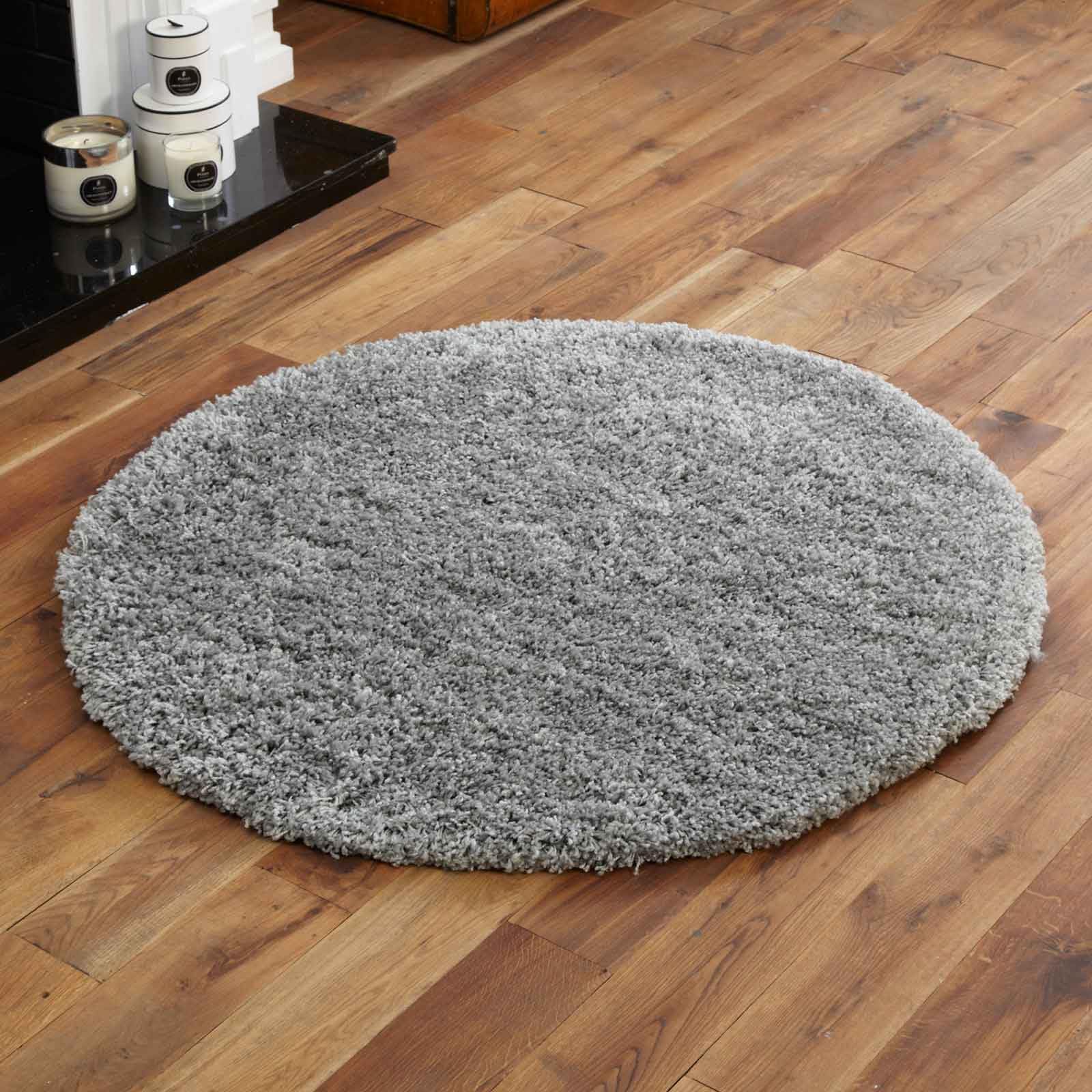 Everest 5cm shaggy Rugs for living room thick pile modern rugs for bedroom, kitchen, hallway, runner, kids' room, small to Large fluffy carpet Silver 120x120cm Circle