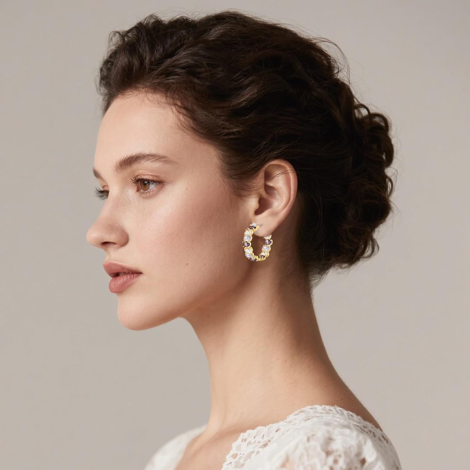 Dazzling Multicolor Austrian Crystal 14K Gold Plated Hoop Earrings for Women Fashion Hypoallergenic Jewelry Gift - Image 2