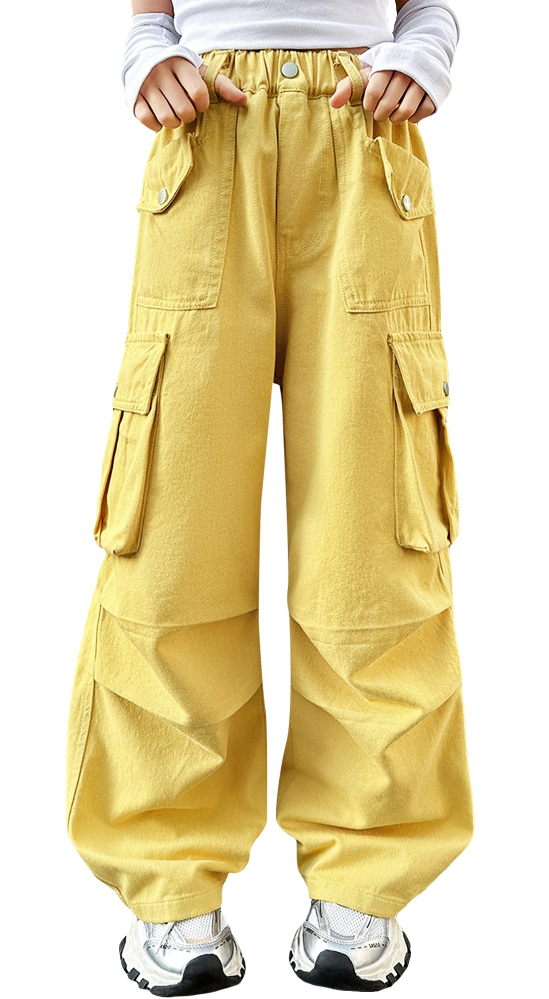 SEAUR Pantalones cargo para niña vaqueros holgados Y2K Hip Hop Pantalones multibolsillos Pantalones Cargo Niños Streetwear Pantalones vaqueros con cintura elástica - 120-170 = (EU 110-164)