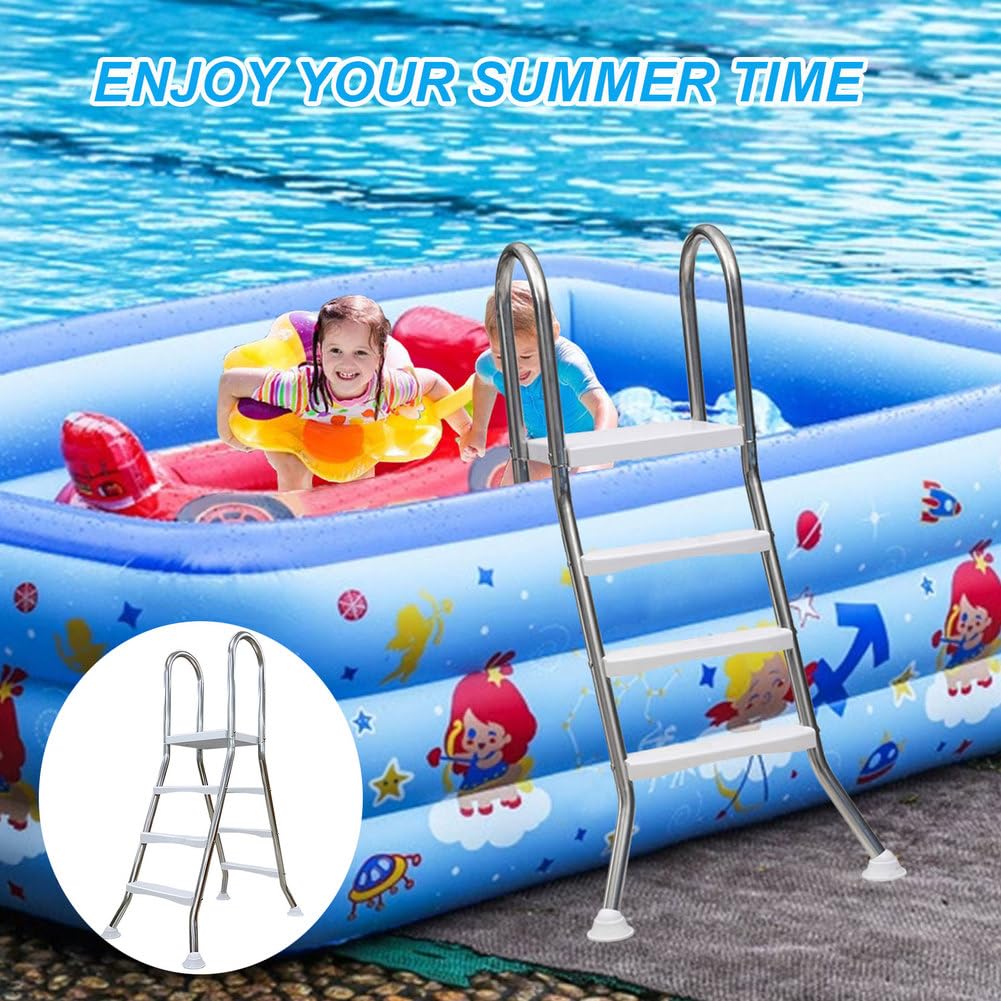 BOTOWI Escalera de Piscina sobre el Suelo de Alta Resistencia, Escalera de natación con Marco de Acero Inoxidable de 3 escalones para Piscinas DE 43 Pulgadas,110cm