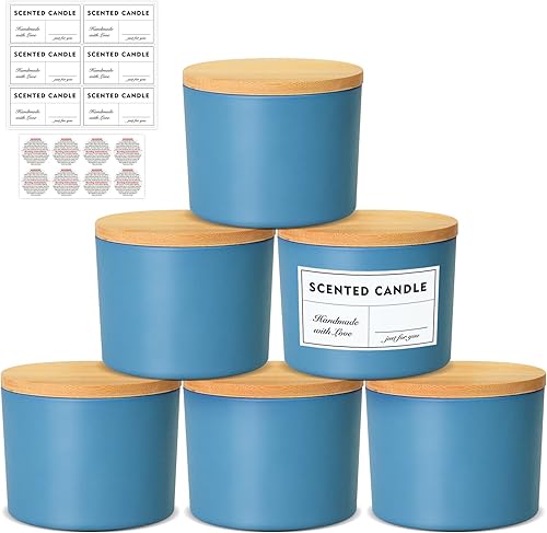 Miniatura 62 de Paquete de 6 tarros de vela de 16 onzas, 3 mechas de vidrio negro mate con tapas de bambú para hacer velas, contenedor grande de vela de boca ancha