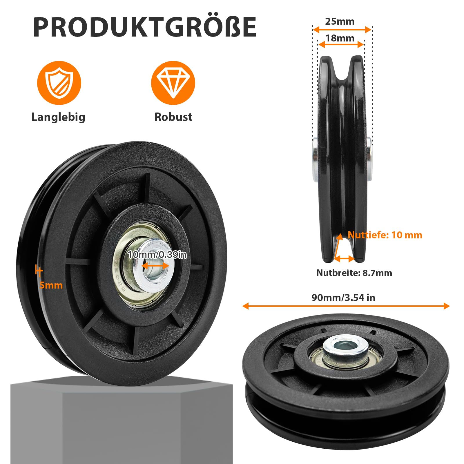 Umlenkrolle 90mm 8 Stück, Nylon Seilrolle Universallager Riemenscheibe, DIY Schwarz Ersatzteil Drahtseilrolle für Gym Fitnessgeräte Kabelmaschine