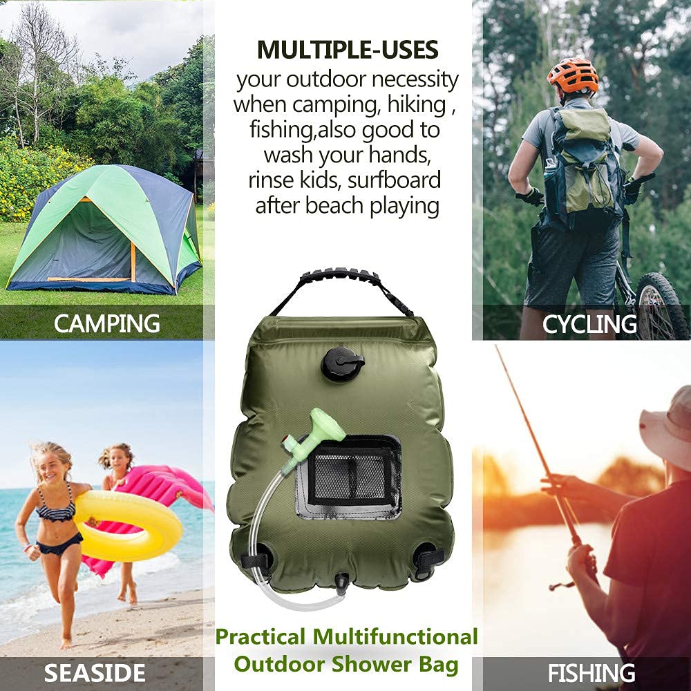 Sac De Douche Solaire Punvot 20L – Pliable, Avec Pommeau On/off, Thermomètre, Pour Camping Et Rando