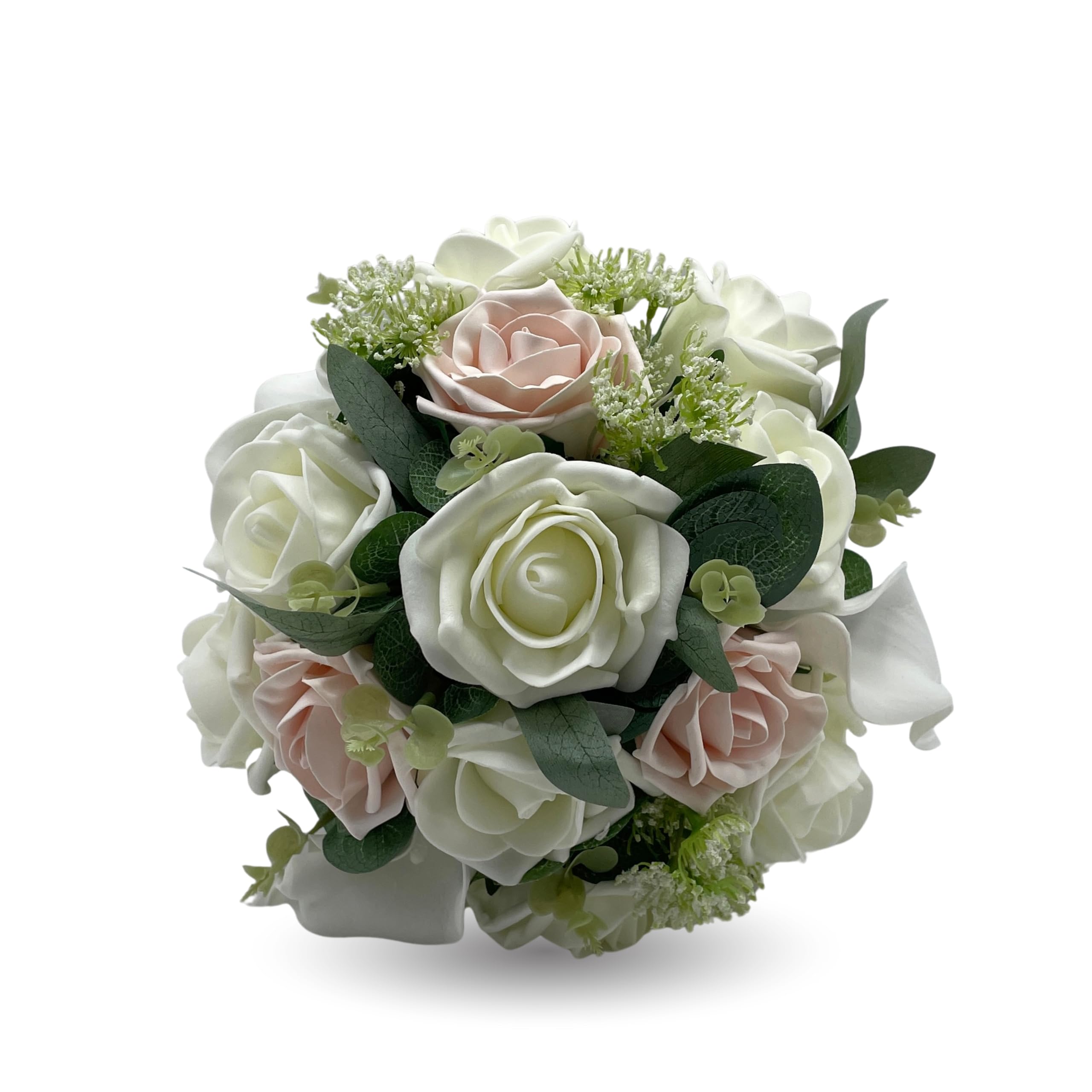Silk Wedding Flowers Hand-made by Petals Polly, Mocha Pink & Ivory Rose Bridesmaids Posy with Calla Lilies, Hydrangea and Eucalyptus