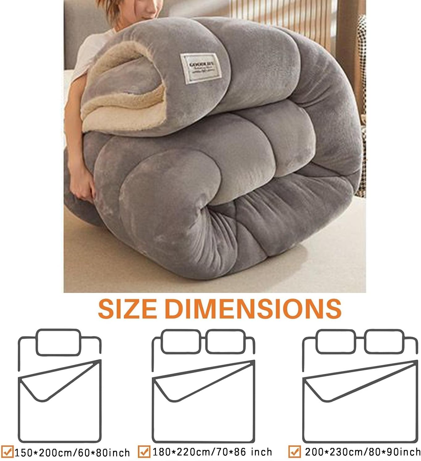 ​​Fluffy Winter Quilt Queen Size - Thick Comforter with Cashmere-Like Feel, Heavy Warm Bedding for Cold Weather, Oversized All-Season Duvet Insert, Cozy Plush Blanket for Home Use​(Gray,60*80 in/3KG)