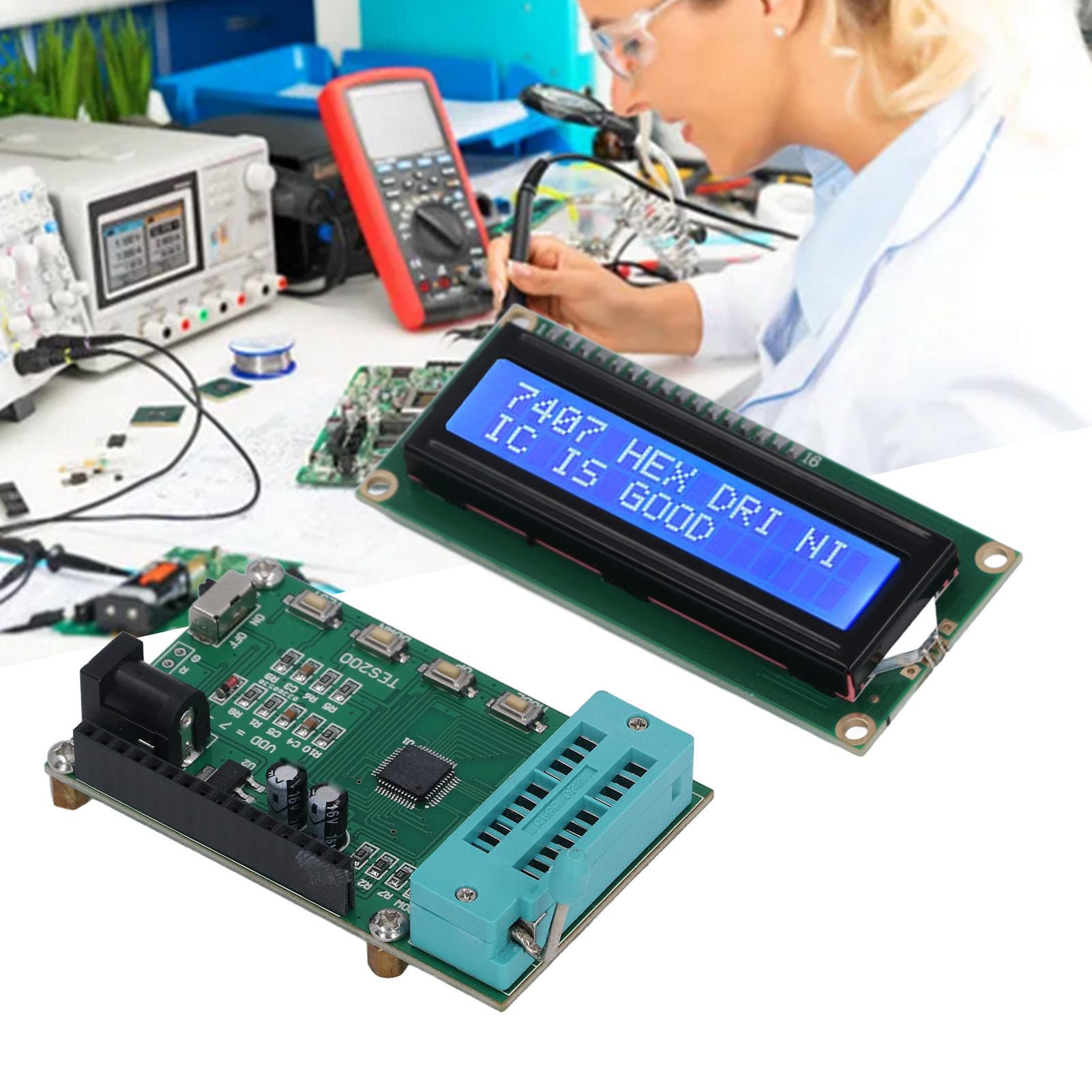 Cyfrowy Tester Układów Scalonych TES200 do Układów Logicznych Serii 74 i 40 – Miernik Obwodów Zintegrowanych 7–12 V DC z Wyświetlaczem LED, Szybka Diagnostyka w 3 Sekundy dla DIP TTL CMOS