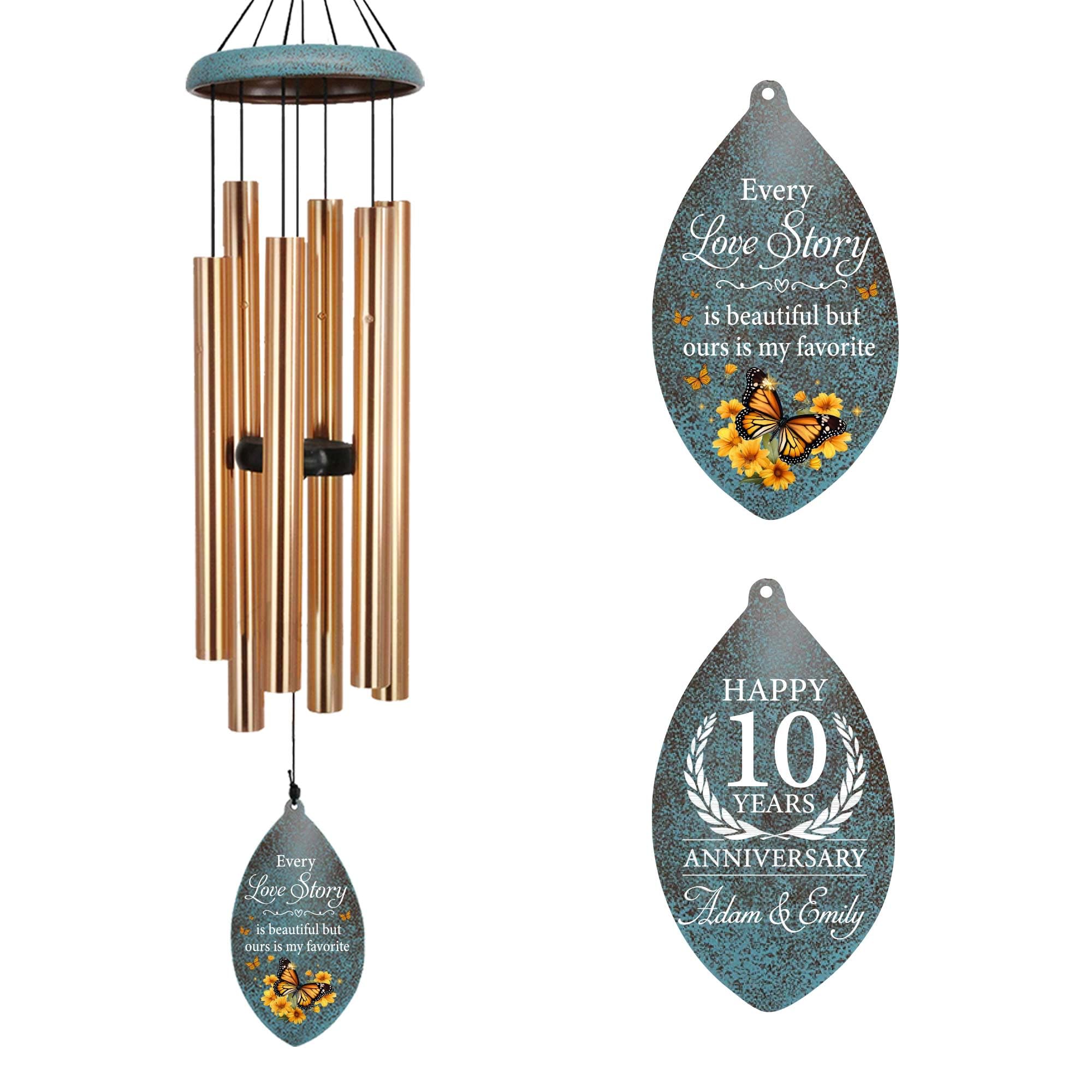 ASTARIN Personalized 20th 50th Anniversary Wind Chime, Happy Anniversary Wedding Valentine's Day Gift for Wife Husband Men Women Sister, Golden Anni Keepsake for Parents Couples