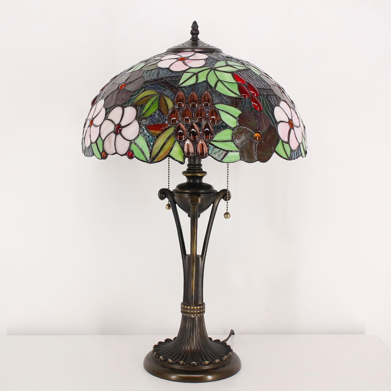 Tiffany Table Lamp Purple Red Stained Glass Desk Lamp 16X16X24 Inches Grape Style Reading Light