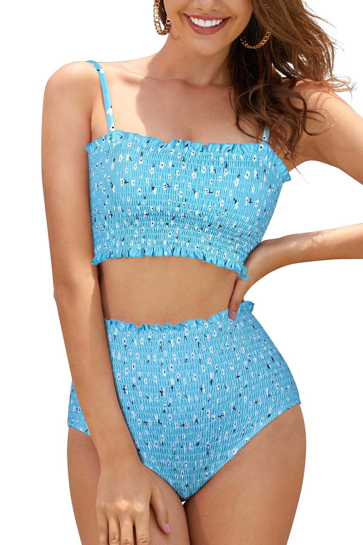 SHEKINI Traje de Baño para Mujer Elegante Ruched Bikini Falda Corta Incorporada Pantalones de Bikini Deportivo Verano Falda de Baño con Cordón de Playa — view 64