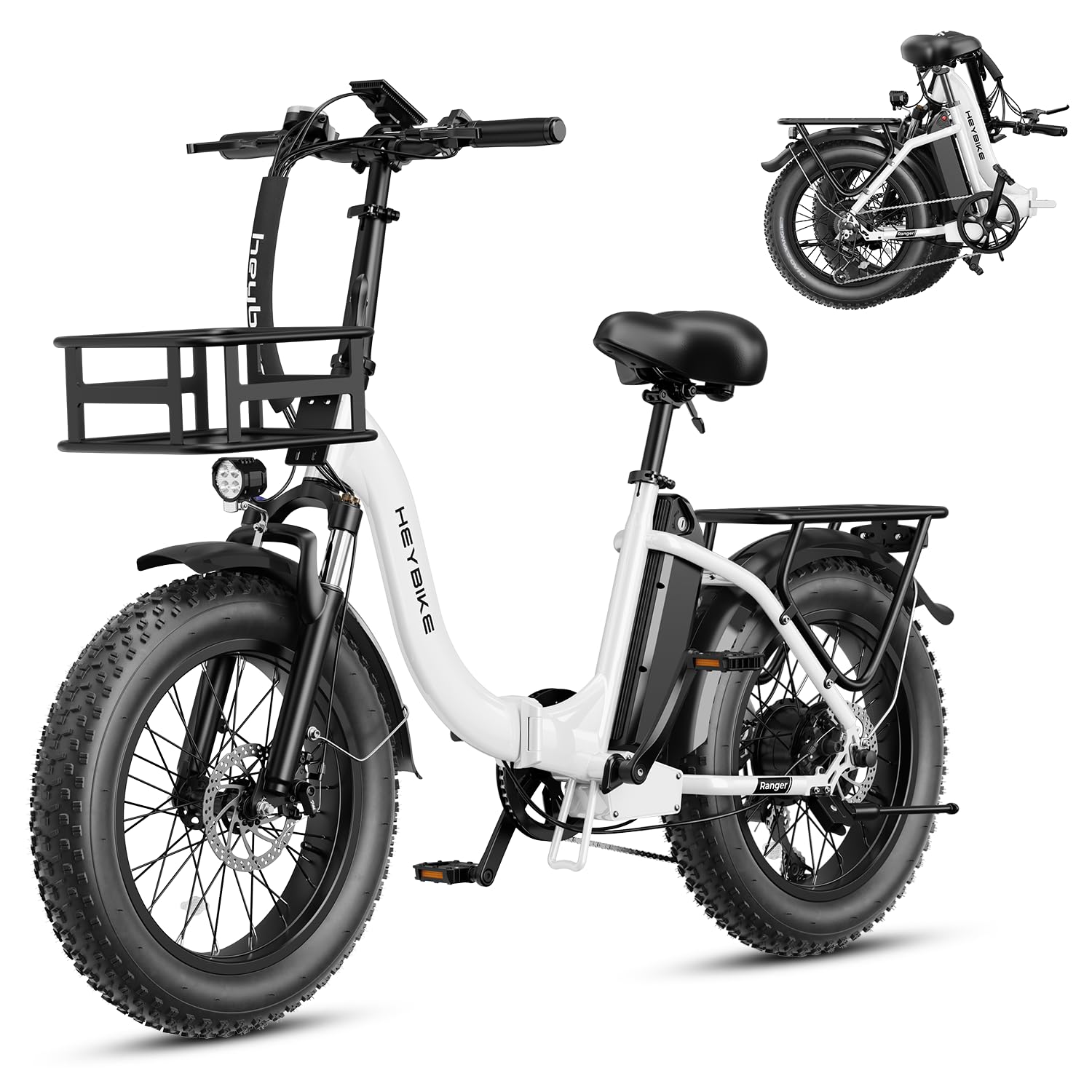 Heybike Ranger 2.0 Foldable Electric Bike for Adults,【1400W Peak Motor, 28+ MPH, 65 Miles Range】 20"×4 Fat Tire All-Terrain Ebike, 48V 15AH Removable Battery Step-Thru Electric Bicycle for Commuter