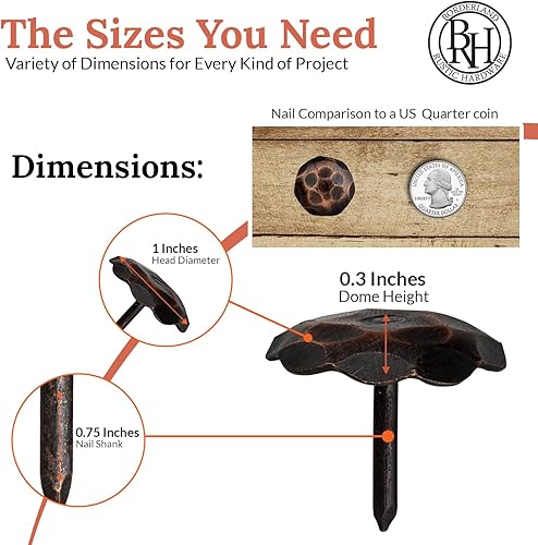 Miniatura 73 de 100 Pack 1" Small Round Head Iron Clavos Decorative Nails – Sealed Unfinished – Handmade Rustic Round Fasteners for Farmhouse Shutter, Faux Wood