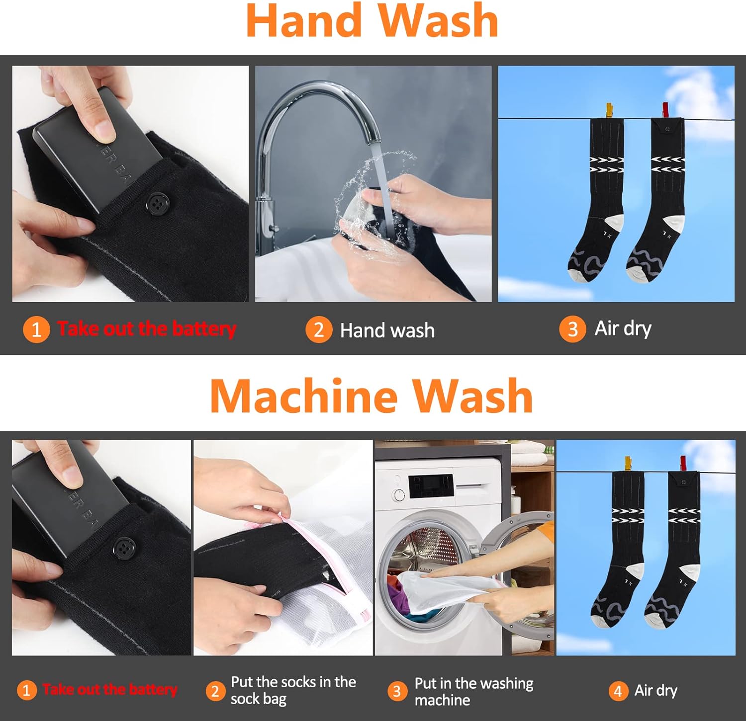 HILRITORI Heated Socks for Men Women, Rechargeable 5000mAh Electric Heated Socks with 3 Heat Settings, App Remote Control Washable Foot Warmers for Winter Hunting Skiing Camping (Black&Gray-L) : Sports & Outdoors