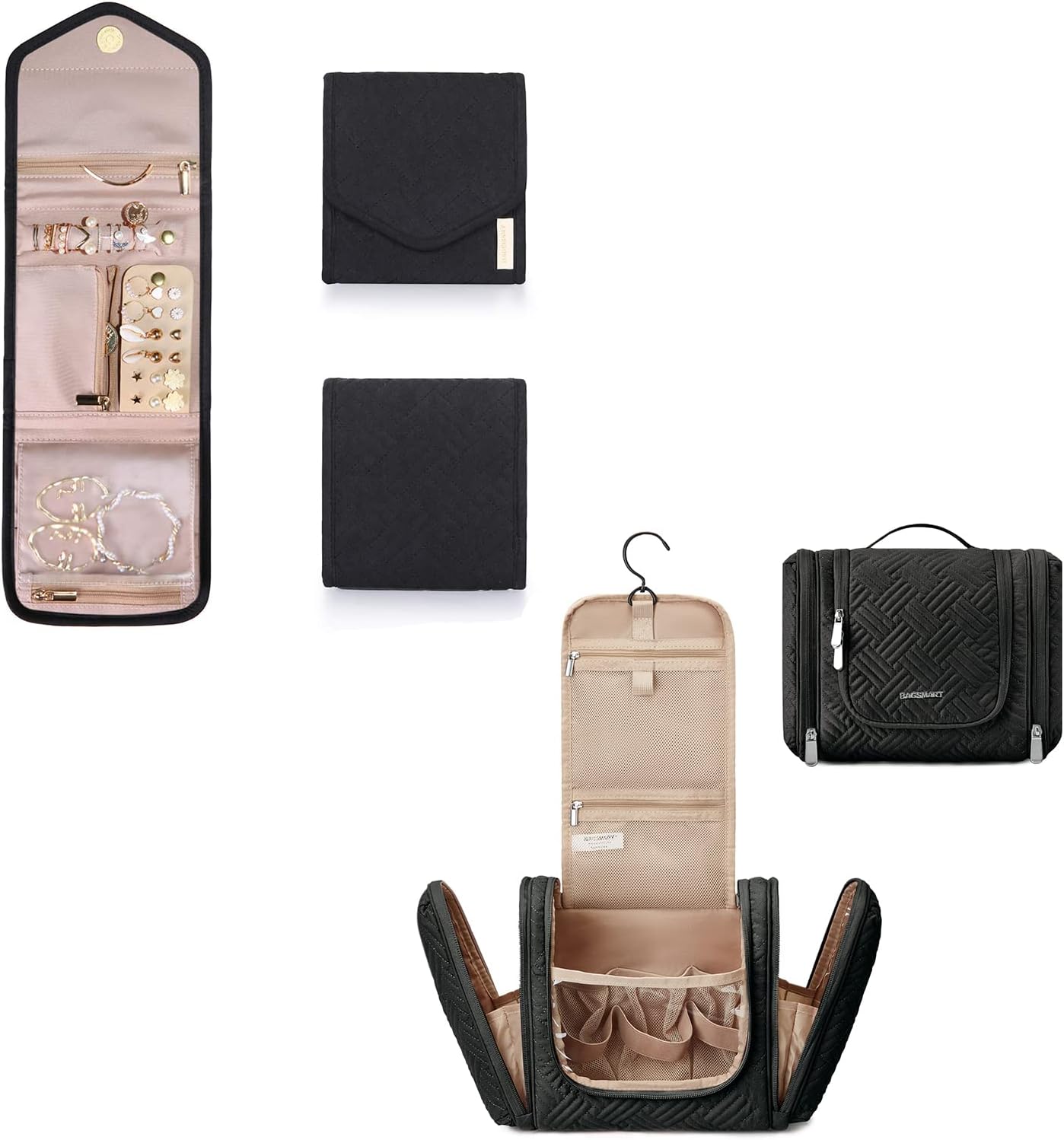 BAGSMART Travel Jewelry Organizer with Hanging Toiletry Bags