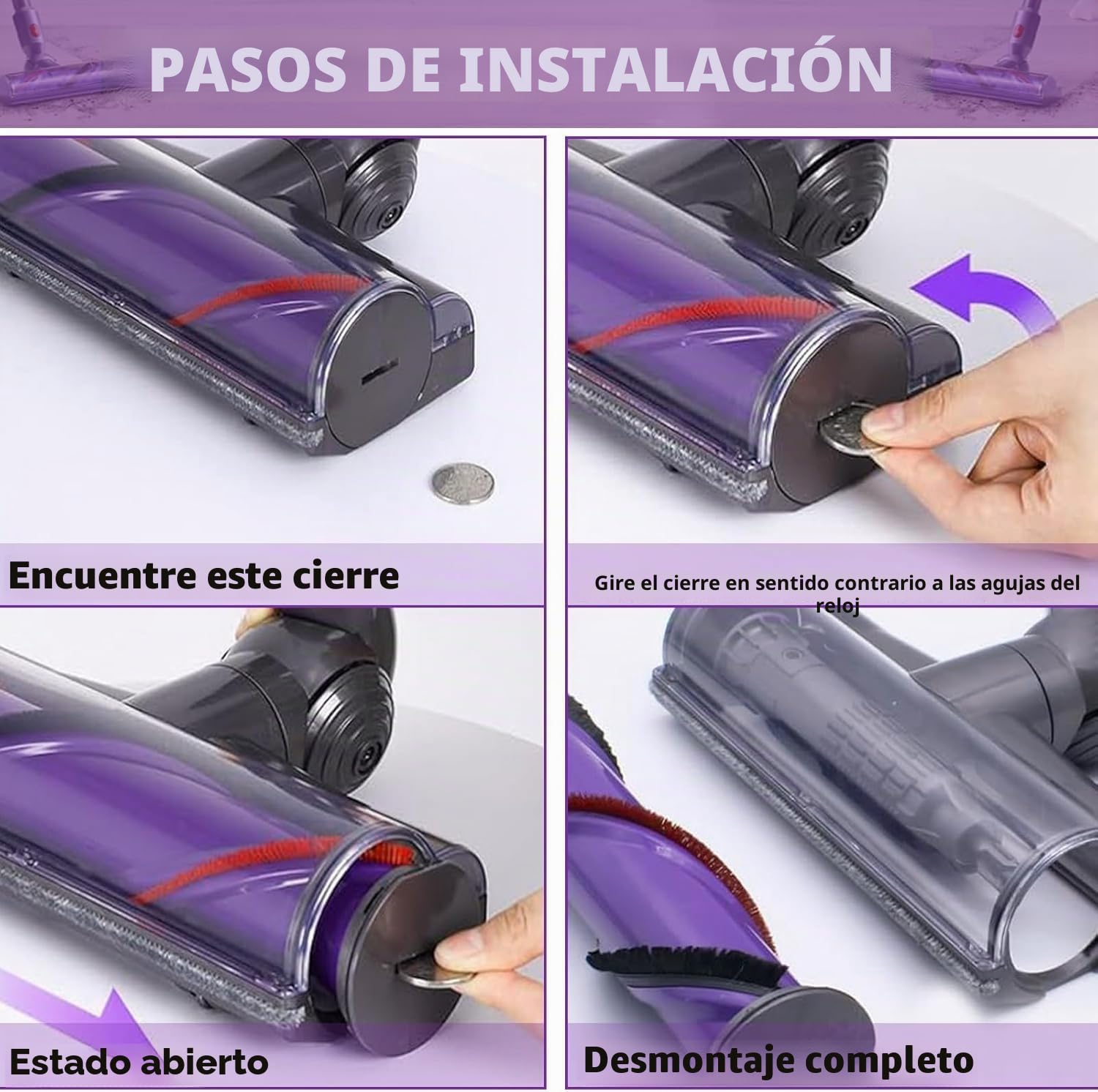 Cepillo compatible con Dyson V7, V8, V10, V11, V15, SV10, SV11, SV12, SV14, SV15, SV22, SV25, SV27, SV28, SV37, pieza de repuesto de limpiador de transmisión directa, cabezal de turbina, boquilla de