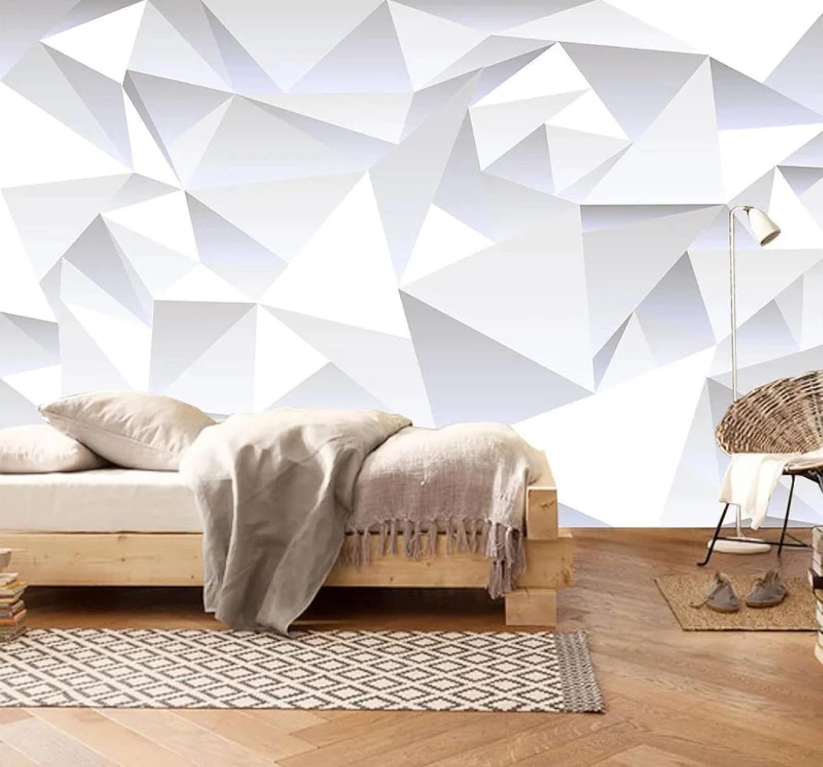 Xlming 350Cm×256Cm(B×H) Abstract Three Dimensional White Triangle Geometric 3D Wallpaper Luxury Silk Study Dining Feature Sofa Grey Bedroom Living Room Tv Decorative Wall-350Cm×256Cm