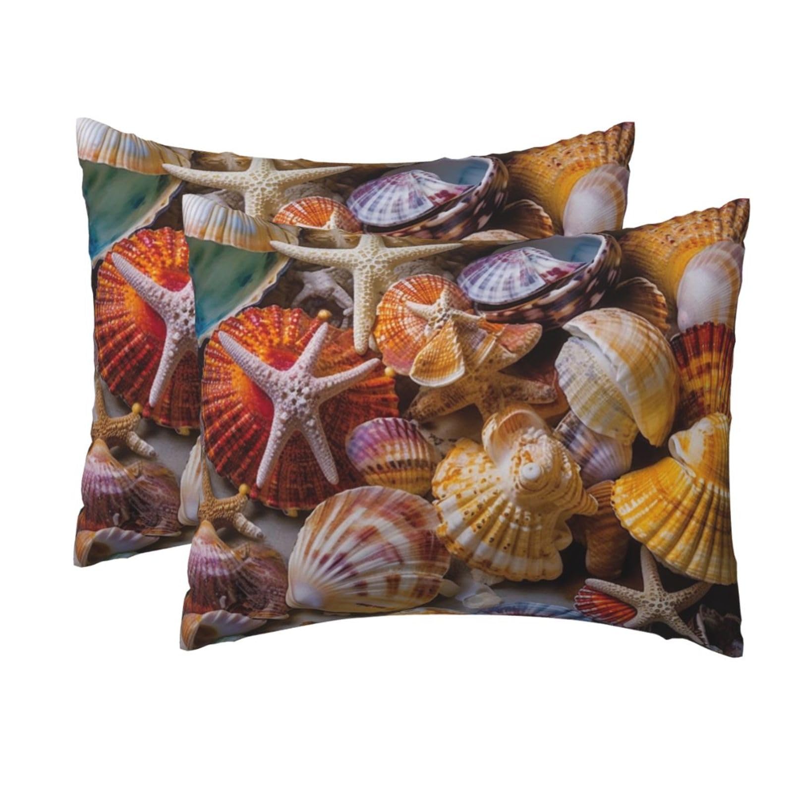 2 Pack Standard Size Pillow Cases for Hair and Skin Soft Breathable Pillow Case Covers with Hidden Zipper Sea Shell Treasures Pillowcase 20x26 Inches Pillow Cover for Sleeping Gift