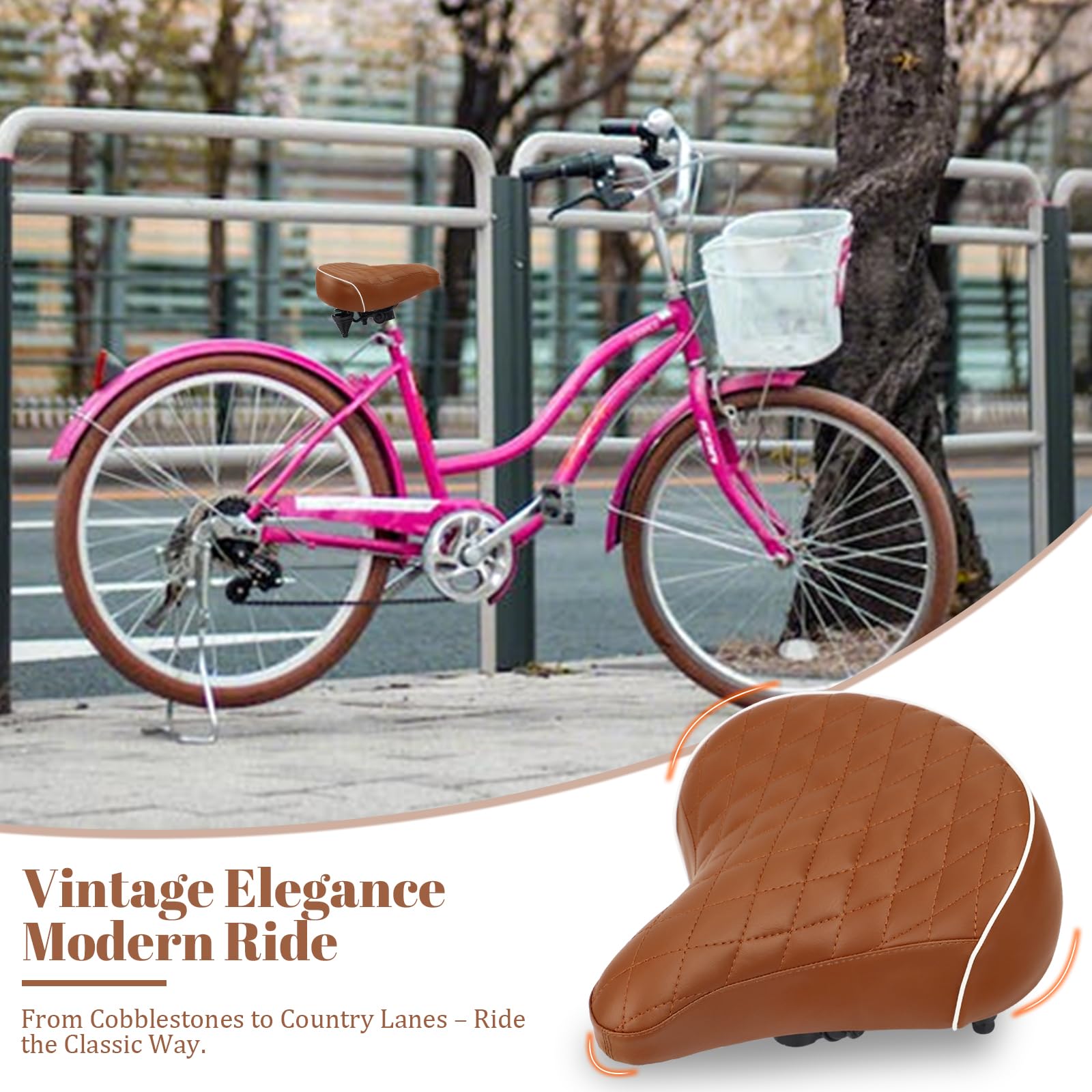 Selle de vélo confortable - Selle de ville de qualité supérieure avec cuir PU, mousse à mémoire de forme et outils - Pour vélo de ville, vélo de trekking, VTT, vélo femme, cruiser et vélo rétro