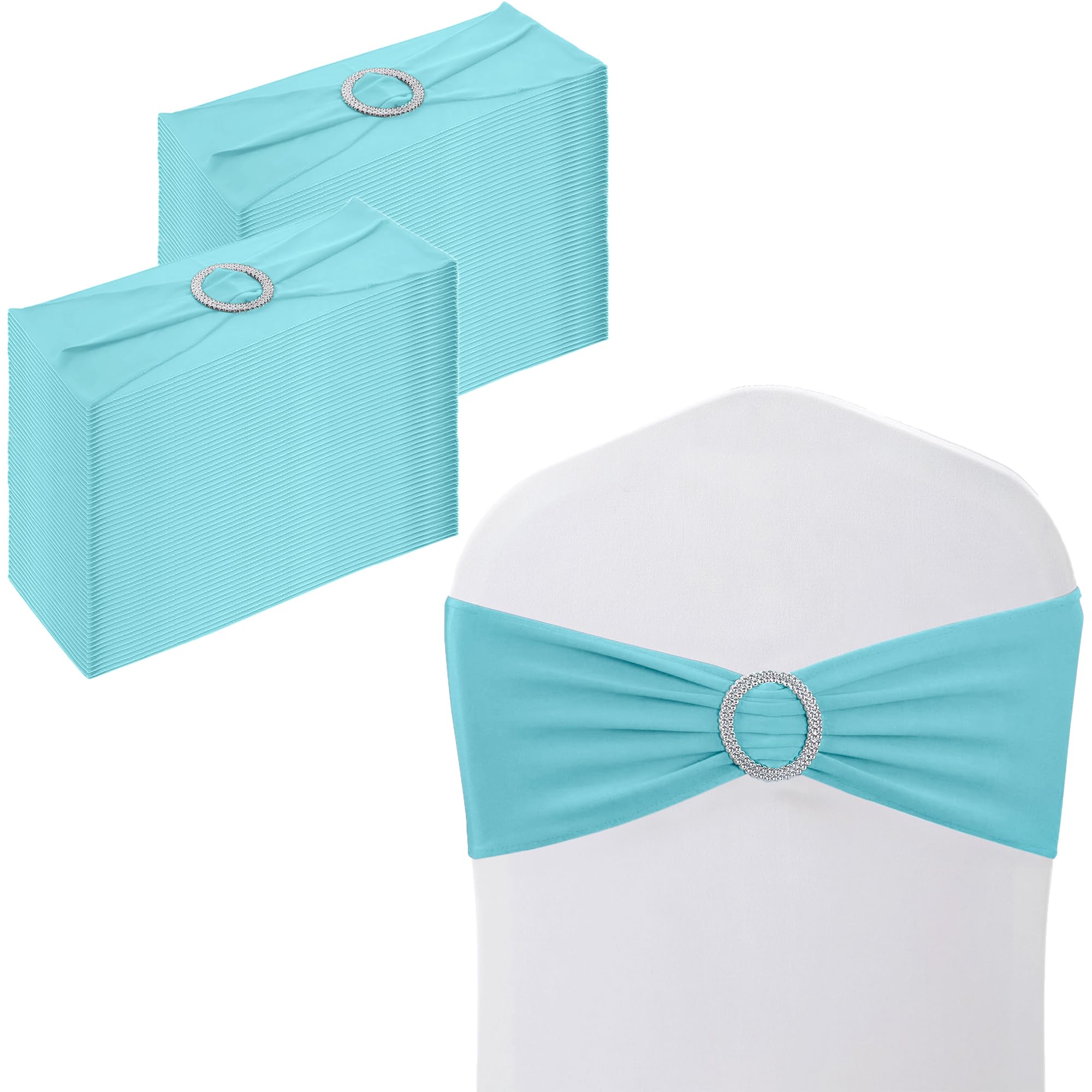 WedDecor Stretch Chair Bands Plain Spandex Band with Slider Buckle for Wedding Party Chair Decoration, Events Supplies, Formal Meeting, Baby Blue, 13 x 6 Inches, 100pcs