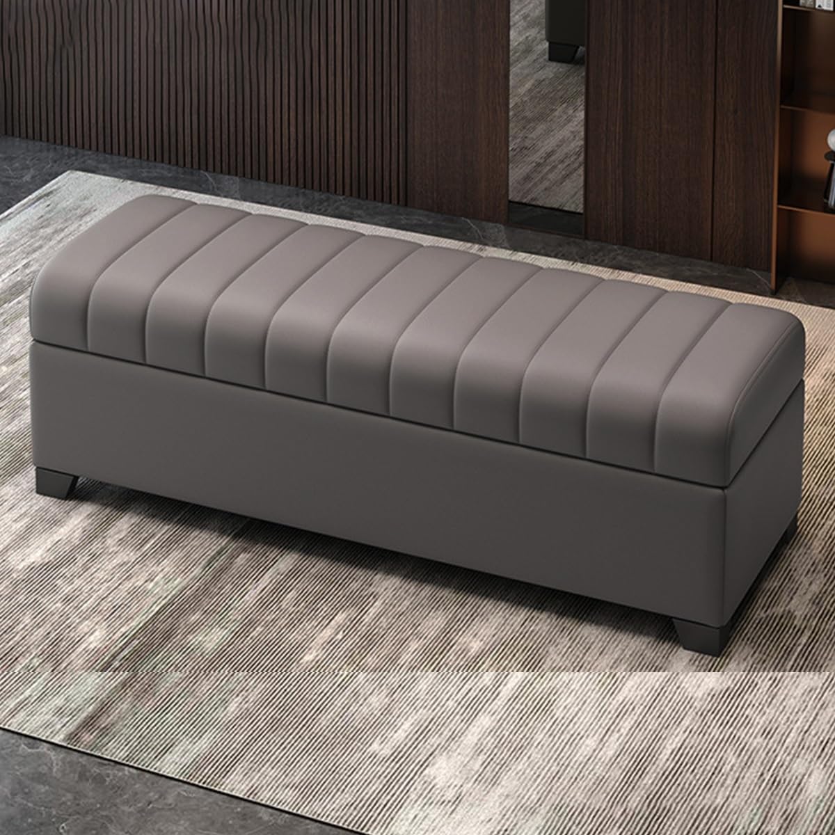 GDMDPTE Storage Bench with Shoe nizer Entryway Storage Seat Upholstered Ottoman for Shoes Footrest for Living Room Hallway Fur Brown Gray L47