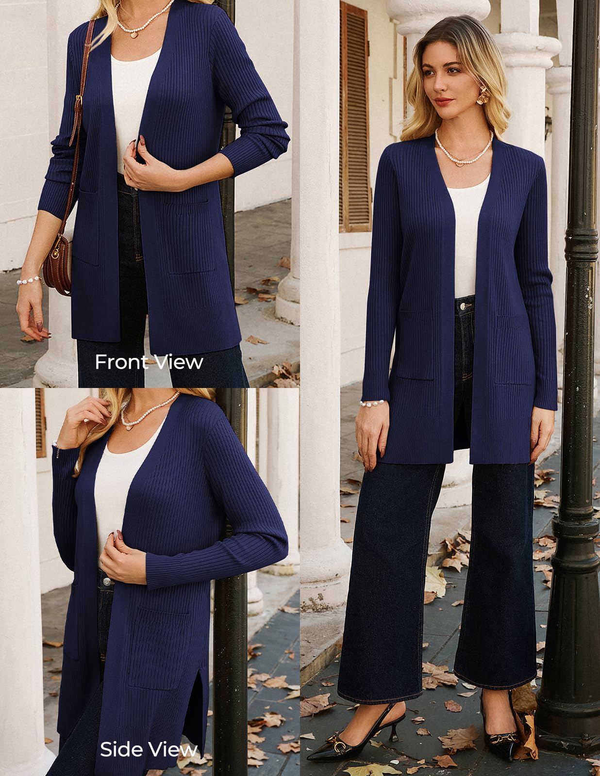 GRACE KARIN Cardigan lungo da donna aperto sul davanti a coste morbido maglieria spacco laterale autunno inverno maglione