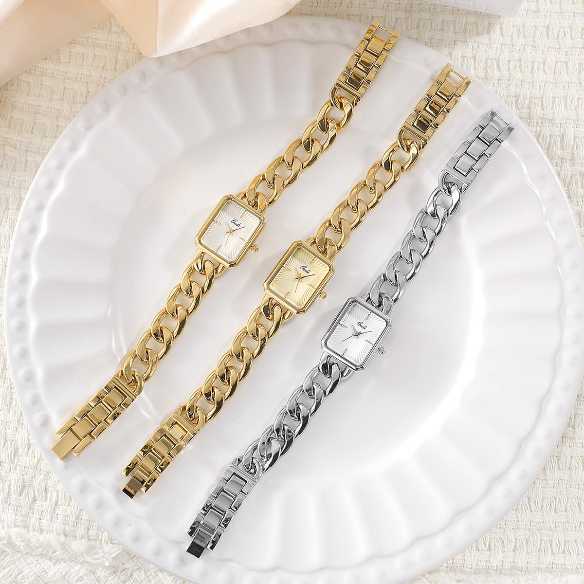 CARLIEN Womens Small Luxury Fashion Rectangular Chain Bracelet Quartz Watch Ladies Stainless Steel Band Dress Wristwatch Gold Silver - Image 6