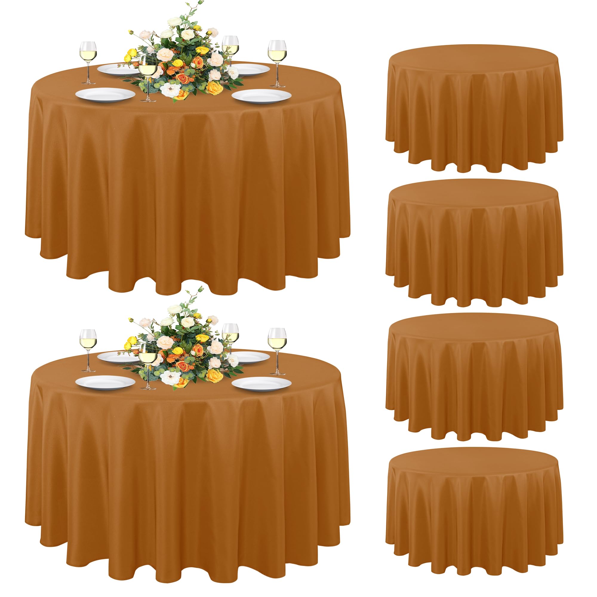 sancua 6 Pack Round Tablecloth 90 Inch Light Brown Fall Table Cloth, Bronze