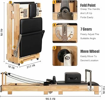 Pilates Reformer Machine, Foldable Home Pilates Reformer Adjustable Exercise Suit for Studio Gym Yoga