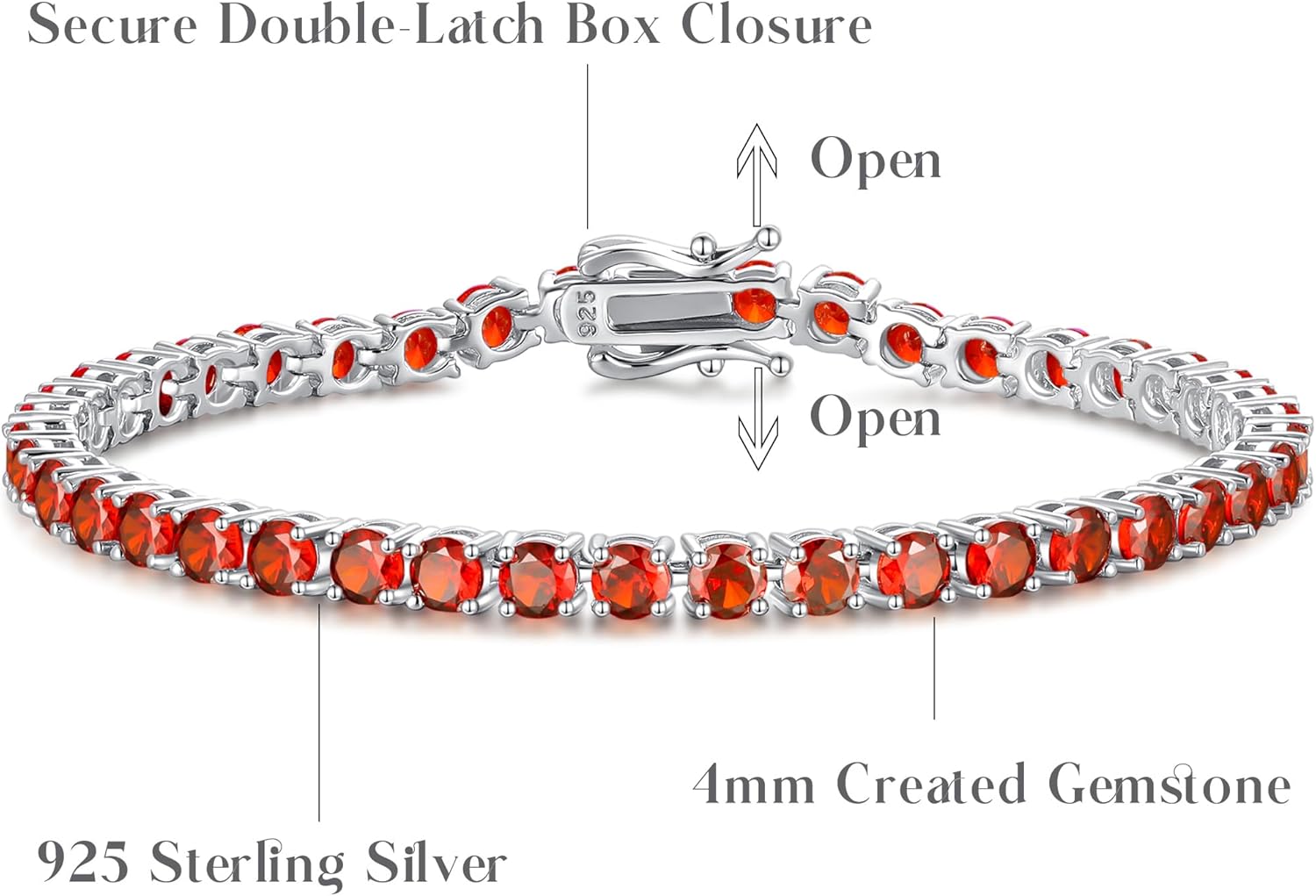 FANCIME Birthstone Bracelet Sterling Silver Gemstone Tennis Bracelets Fine Jewelry Wedding Bridal Prom Birthday Gift for Women Her, Length 7.2 Inch Width 4mm - Image 5