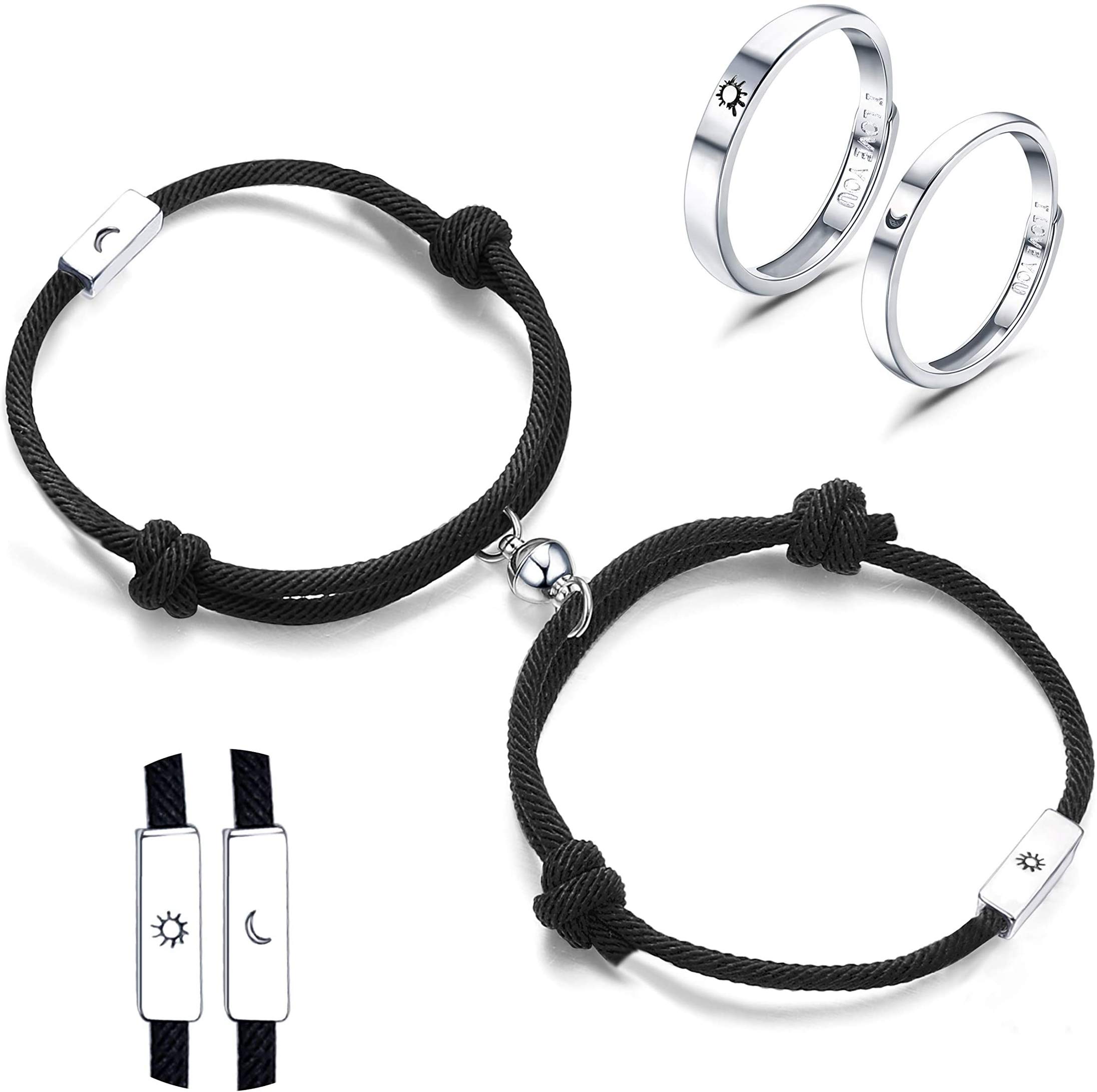 YADOCAAnillo de Compromiso Pareja con Grabado I Love You Sol Luna Anillos de Boda Pareja Pulsera Magnética Parejas