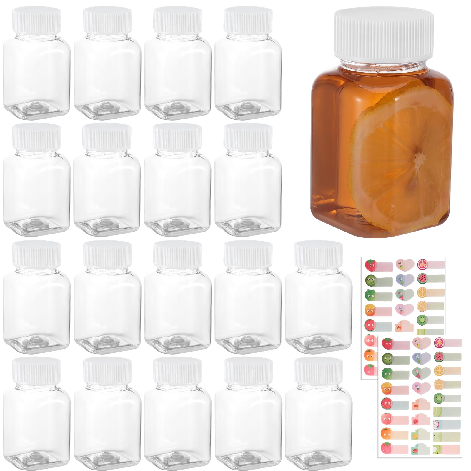 FANTESI 18 Pcs Shot Bottles With Lids 3.5oz/100ml Ginger Shot Bottle with Lids Plastic Leak Proof Drink Bottles Reusable for Smoothie Juice Beer