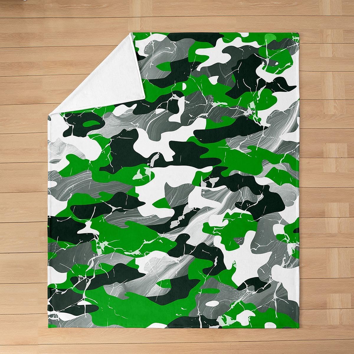 Feelyou Marble Camo Flannel Fleece Throw Blanket Abstract Camouflage Twin 60"x80" Modern Camo Design Fleece Throw Blanket for Kids Women Men Green Black Grey for Bed Couch Living Room Bedroom Decor