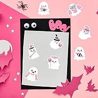 Vista 7 de 1000 calcomanías de Halloween, rollo de fantasmas rosas, calcomanías autoadhesivas redondas, calcomanías para manualidades, regalos, bolsas