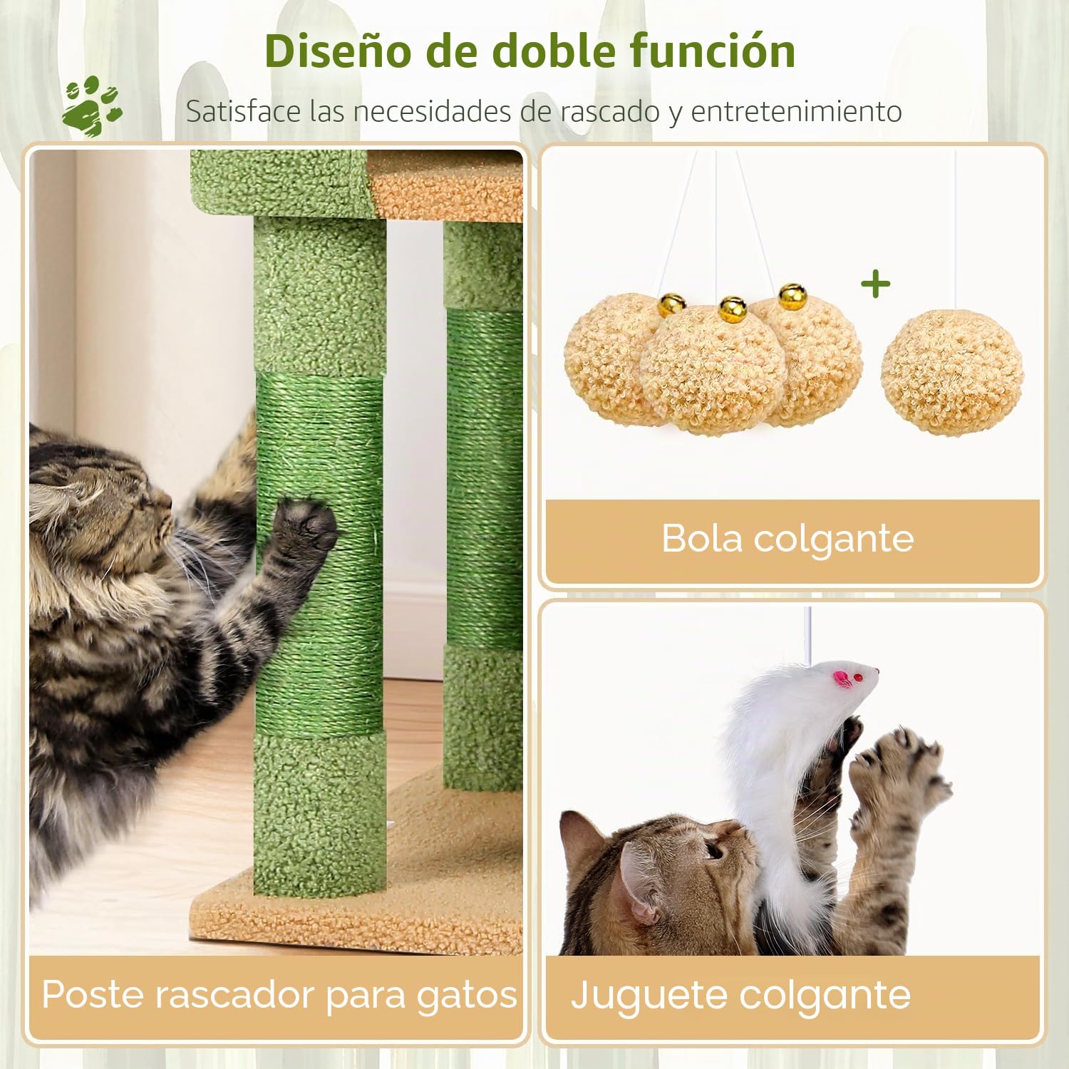 Globlazer Rascador para Gatos Verde Cactus XXL 209 cm con 3 Perchas Acolchadas, 2 Nidos, 2 Cesta, Grande Plataformas, Juguetes de Peluche, Lujo Árbol Rascador para 3-5 Gatos Interior (F82, Verde)
