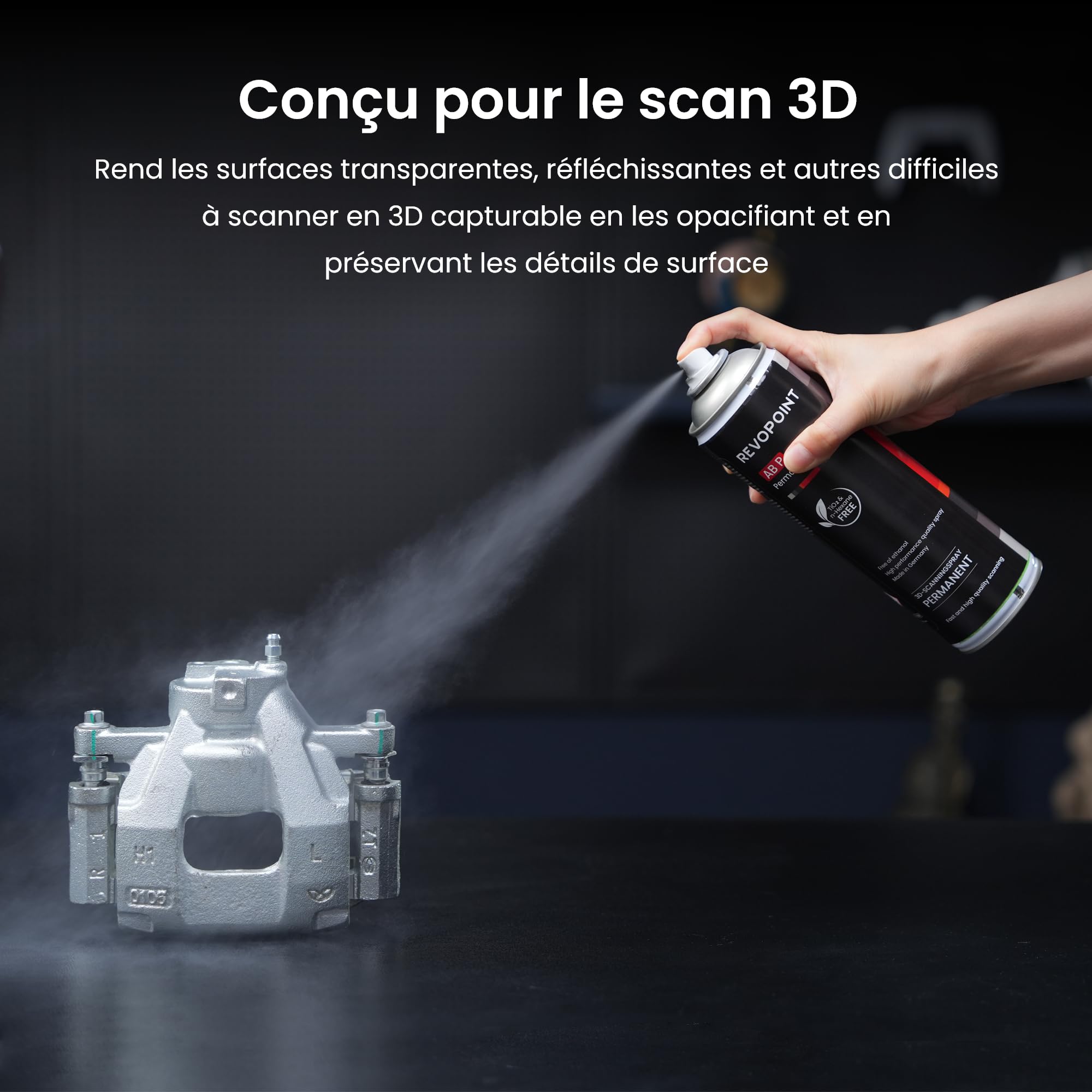 Revopoint 3D Scanning Spray AB-P pour Scanners 3D, Semi-Permanent Jusqu'à l'essuyage, pour Surfaces Réfléchissantes, Transparentes, Noires ouTrès Texturées, 500ml