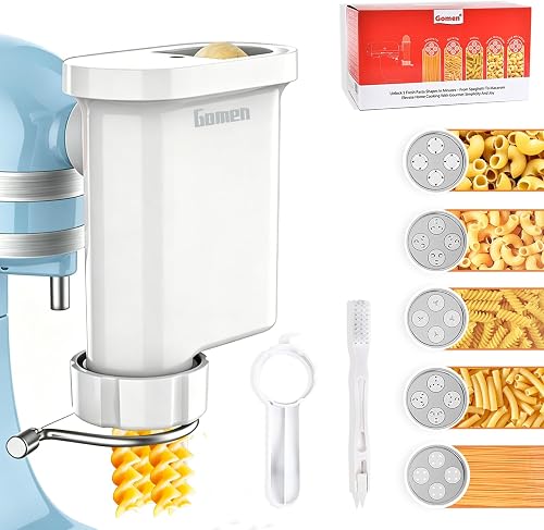 Pasta Press Attachment for Kitchenaid Stand Mixer, Pasta Maker Attachment with 5 Interchangeable Plates, Easy Homemade Spaghetti, Bucatini, Fusilli, Large & Small Macaroni Accessories