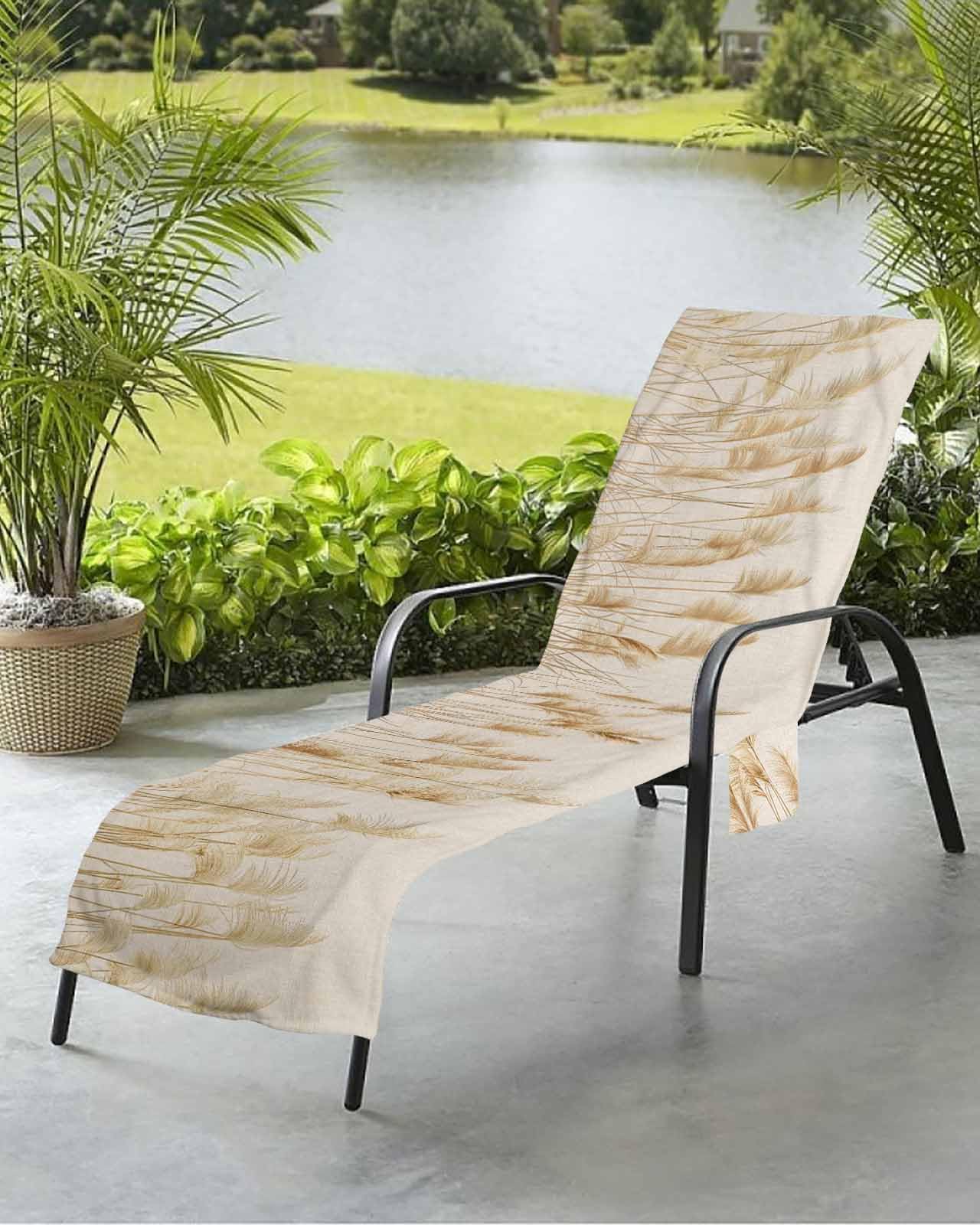 Beach Pool Patio Lounge Chaise Chair Cover Towel with Pockets,Farmhouse Leaf Absorbent & Quick Dry Microfiber Towel Cover Bag Summer Travel Accessories Minimalist Botanical Plant Autumn Summer