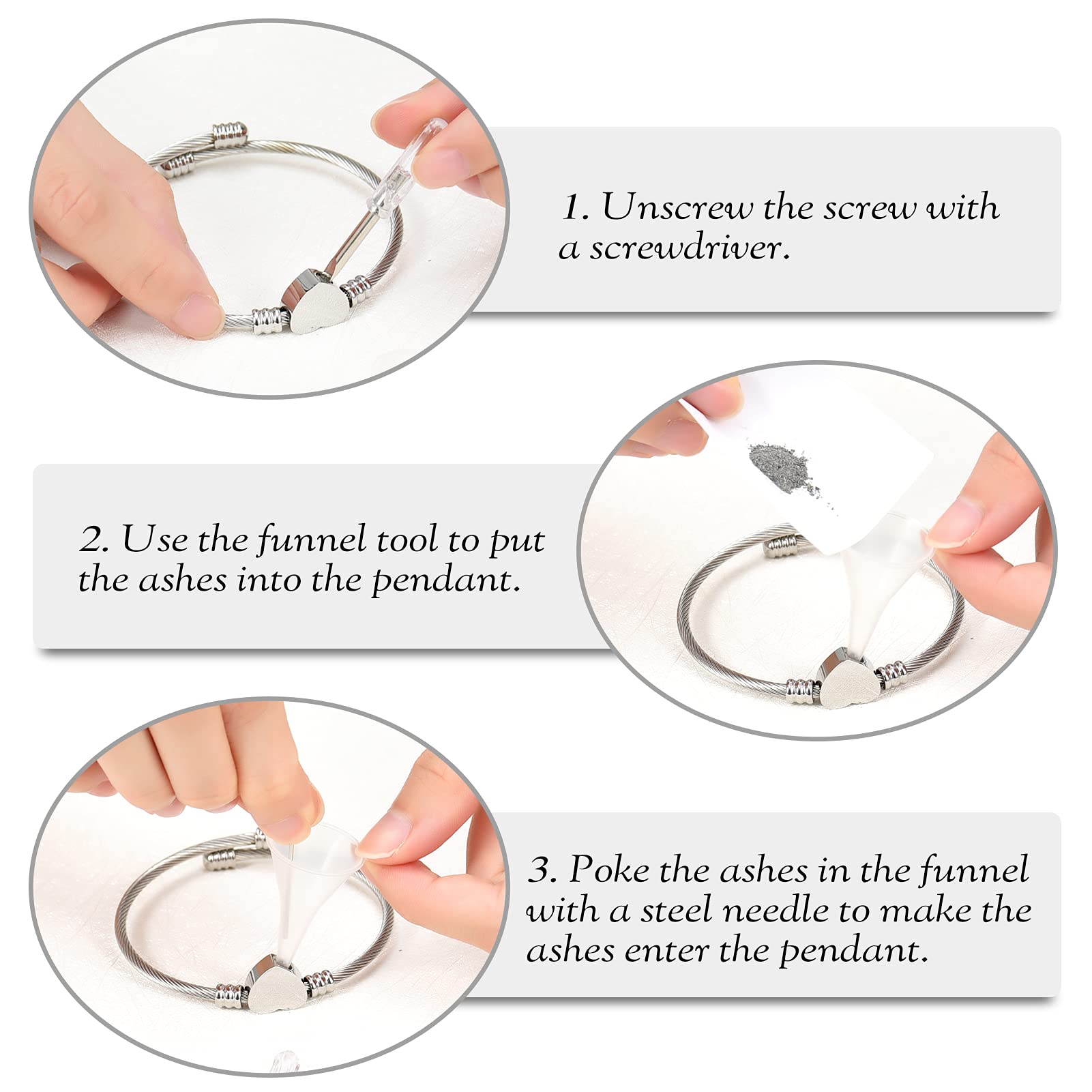 Fait à la main en acier inoxydable DIY Charm Bracelets Memoiral cendres support pendentif funéraire pour l'amour