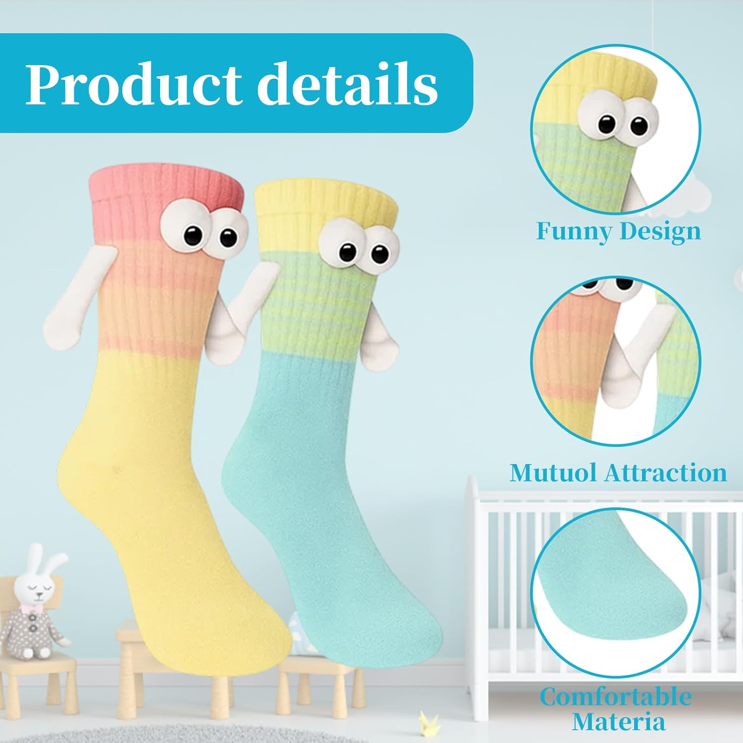 Magnetic Socks, 4 Pairs Funny and Crazy Socks for Girls and Couples, Holding Hands Socks for Romantic Dates and Family Bonding, Novelty Gifts for Women Men Teens - Image 4