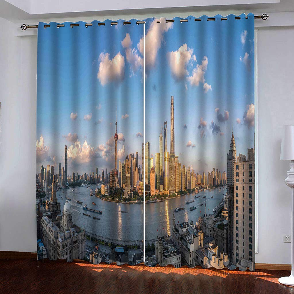 Rideau salon occultant bleu 140x280 cm | Paire de draperies isolantes à oeillets