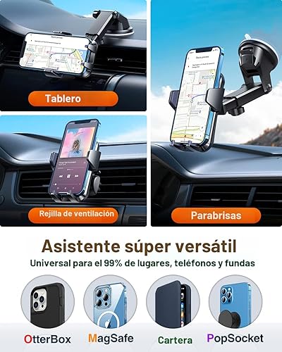Miniatura 9 de VANMASS Soporte para teléfono celular para automóvil, parabrisas, rejilla de ventilación de auto, con clip de ventilación y panel de tablero, fuerte