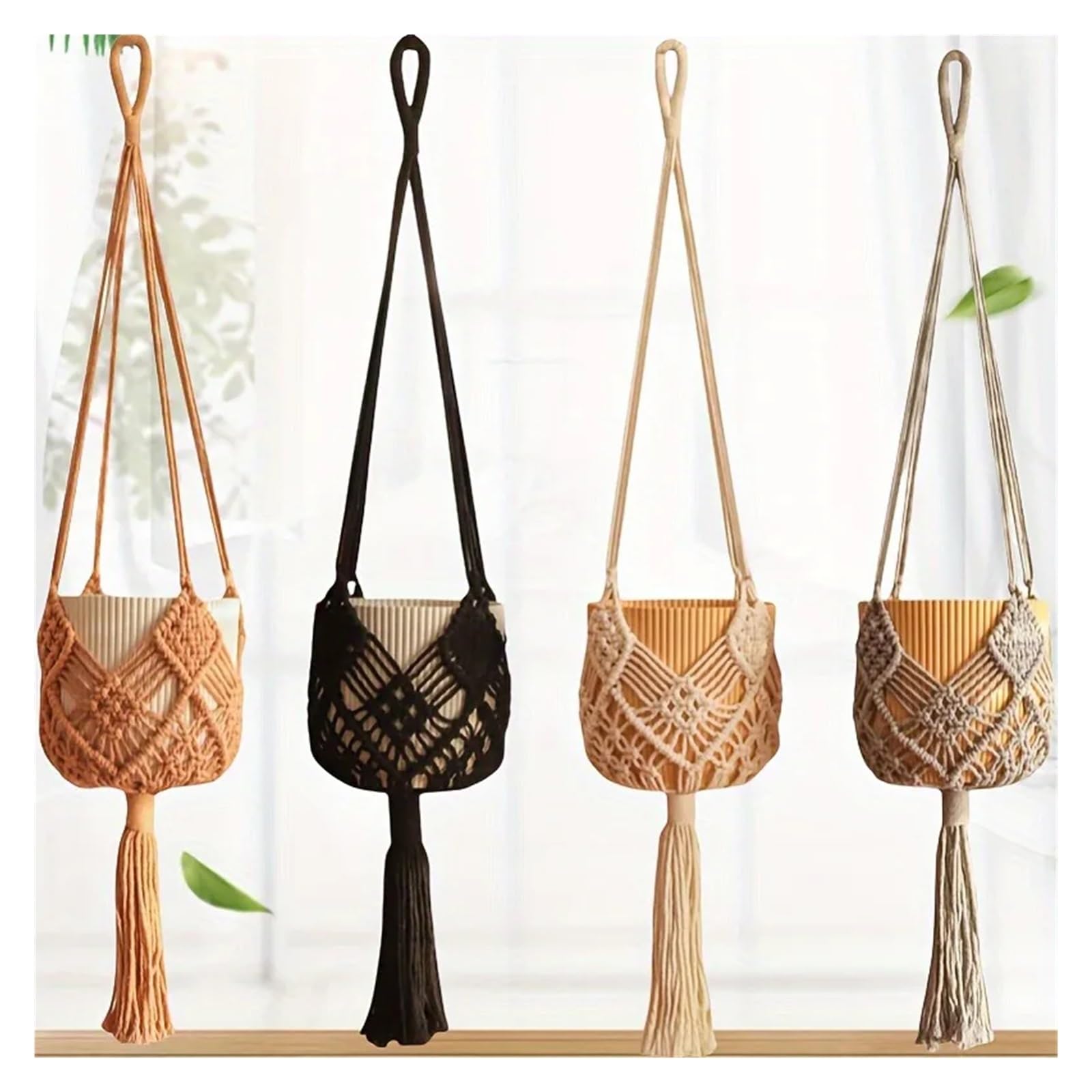 Appendini per Piante Macramè 1 pz Macrame Gancio for Piante for Interni Esterni Appendere Grasse Corda di Cotone Intrecciato Cesto Appeso con Custodia a Rete(Black)