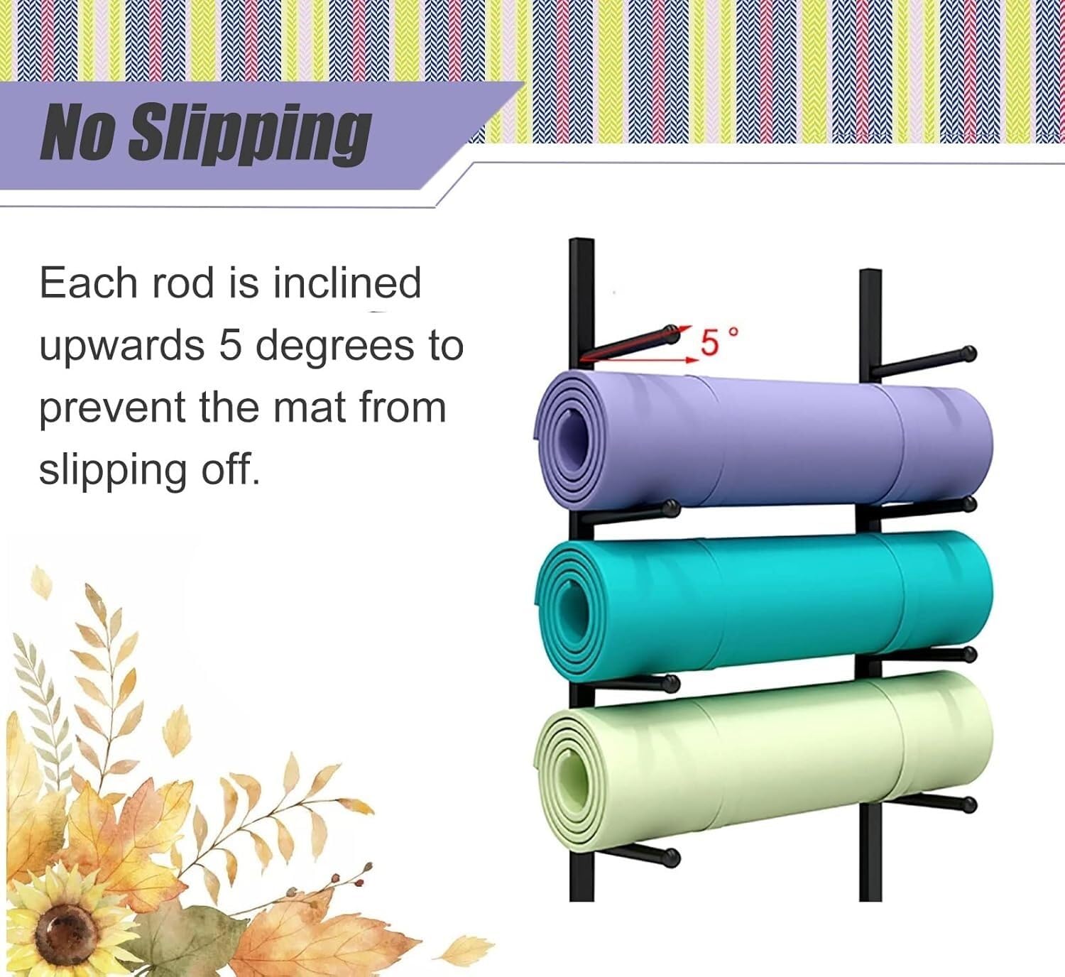 LXXW Yogamatten-Halter Yogamatten-Gewichtsständer, 9-stufige Wandhalterung, Schaumstoffrolle, Yogamatten-Aufbewahrungsregal for den Innenbereich, Fitnessstudio/Trainingsraum Wandhalterung(Bianco)