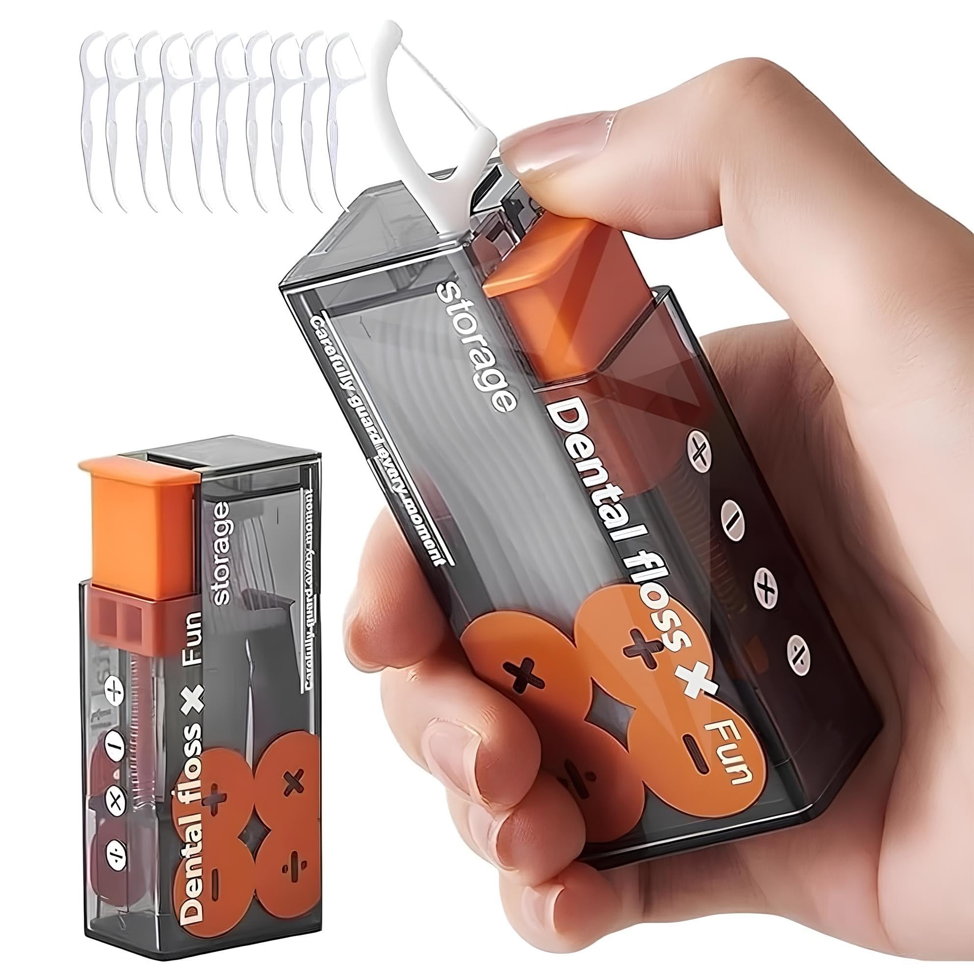 Dental Floss Pick Dispenser, Pop-Up Storage with 10 Picks, Automatic, Easy to Use, Refillable, Portable, Compact Case for Travel, Oral Care Tool, Transparent Design