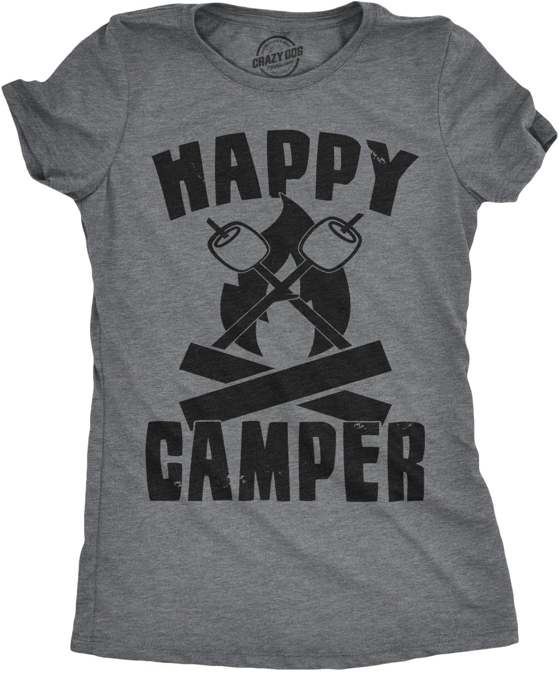 Crazy Dog T-ShirtsWomens Happy Camper Shirt Funny Camping Hiking Cool Vintage Graphic Tees Retro